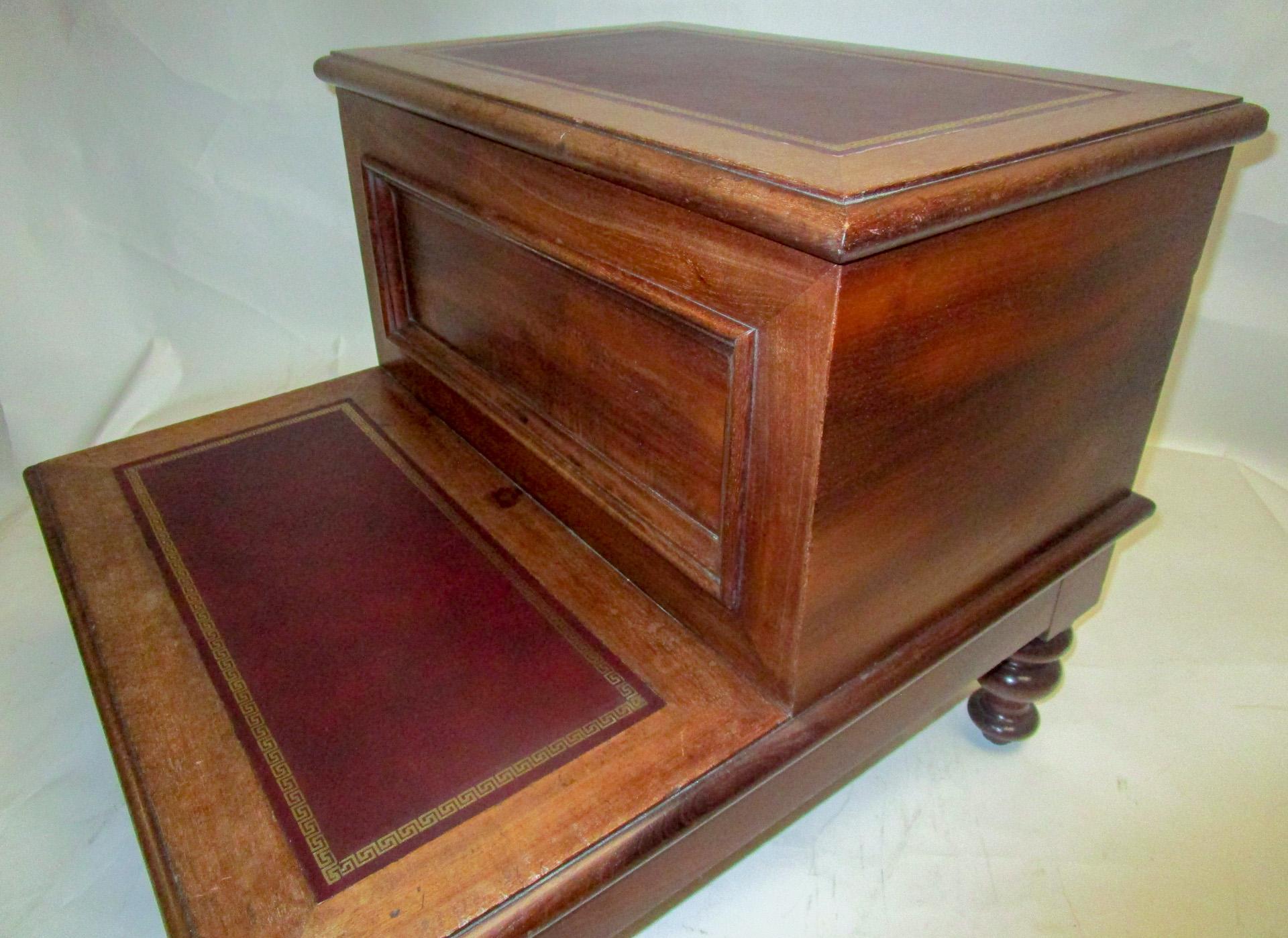 19th C American Sheraton Walnut Library Steps or Side Table w/Tooled Leather Top 1