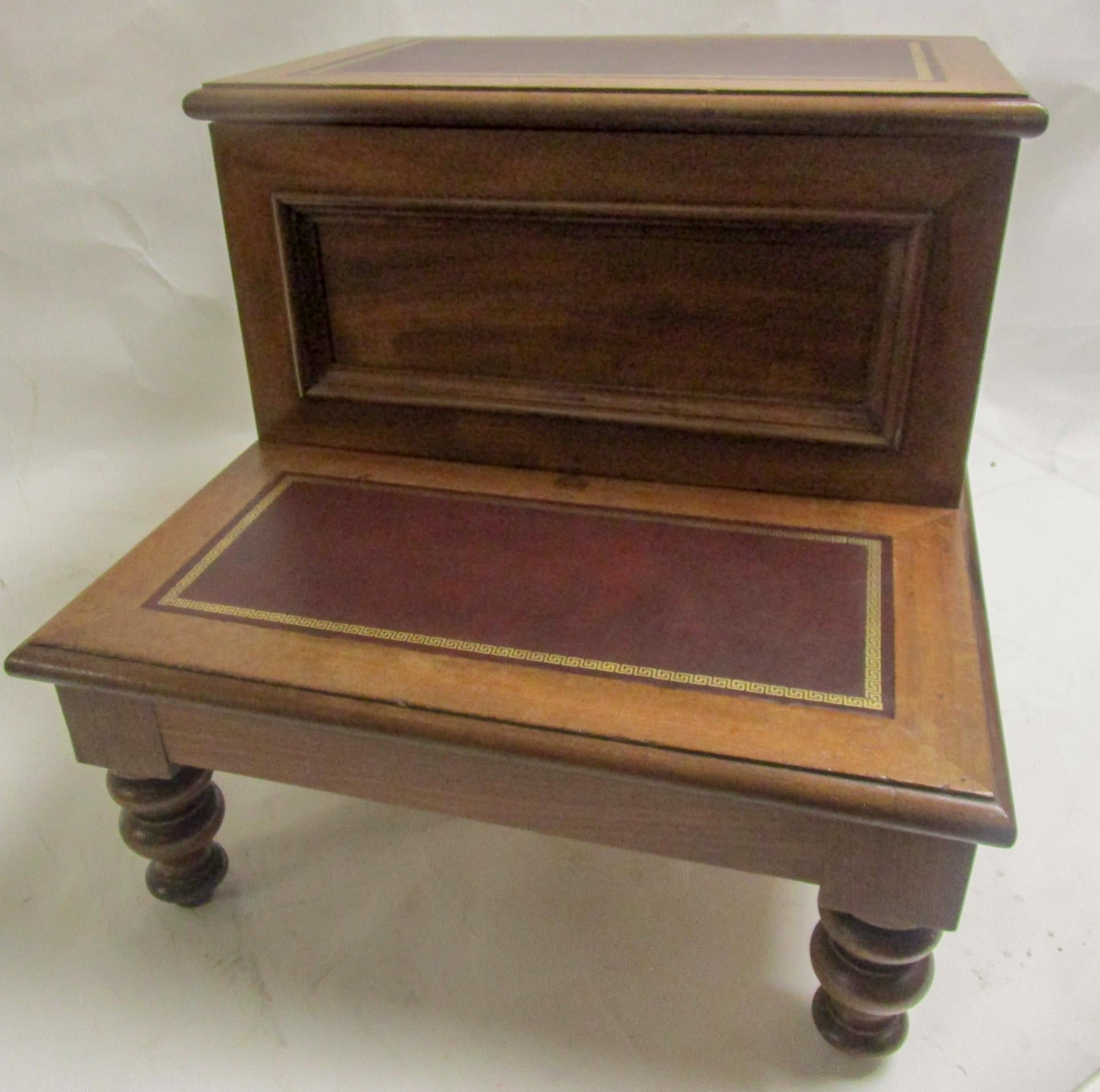 19th C American Sheraton Walnut Library Steps or Side Table w/Tooled Leather Top 4