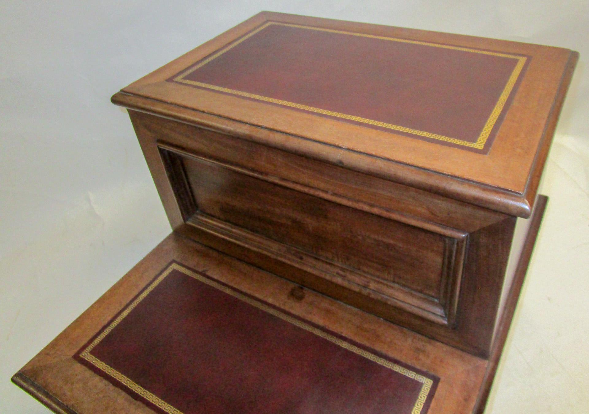 19th C American Sheraton Walnut Library Steps or Side Table w/Tooled Leather Top 5