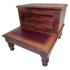 19th C American Sheraton Walnut Library Steps or Side Table w/Tooled Leather Top
