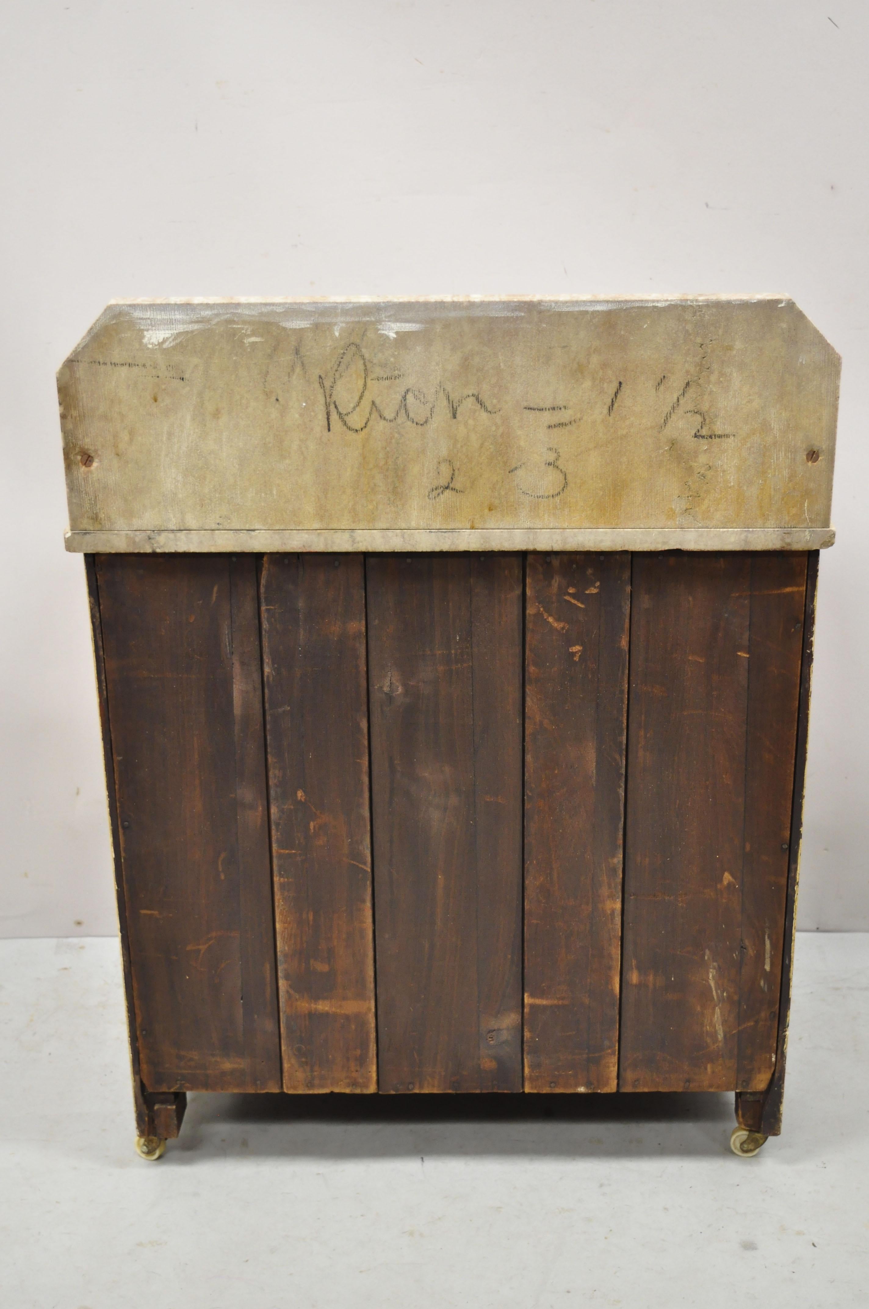 19th C. American Victorian Pink Marble Top Backsplash Washstand Table Cabinet For Sale 2