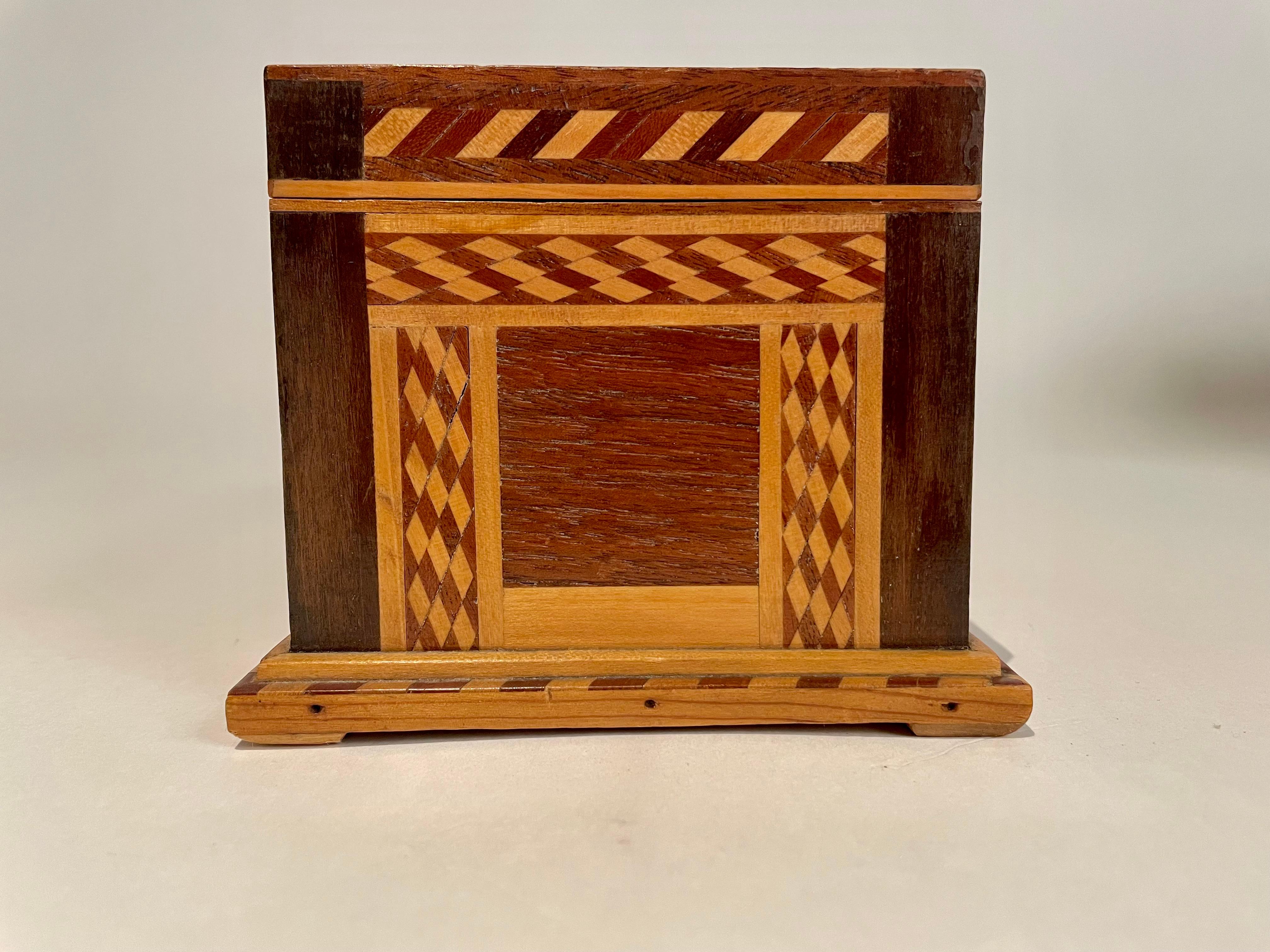 19th Century 19th C American Walnut Box With Geometric And Starburst Fruitwood Inlay
