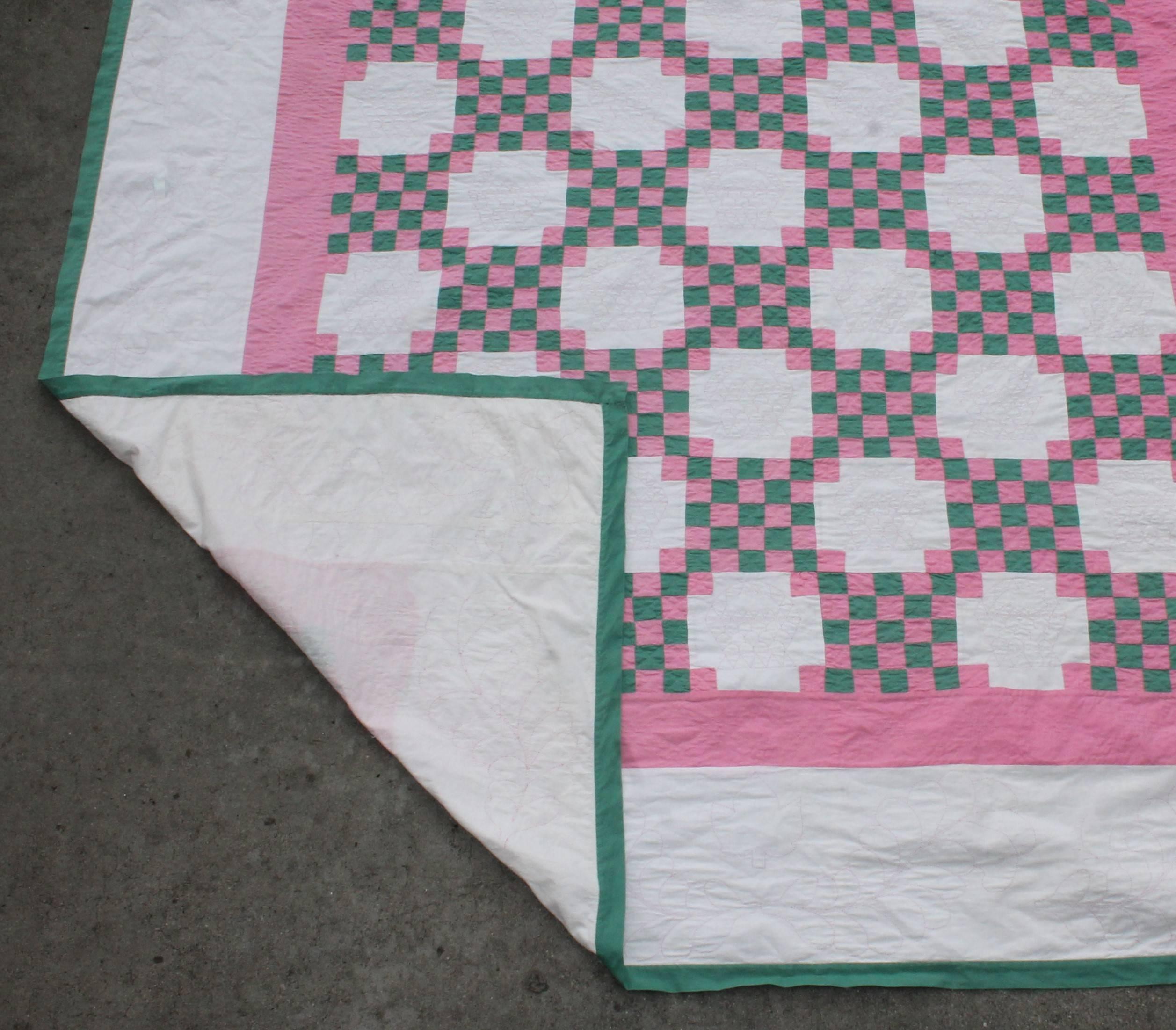 19th Century Amish Postage Stamp Chain Quilt 1