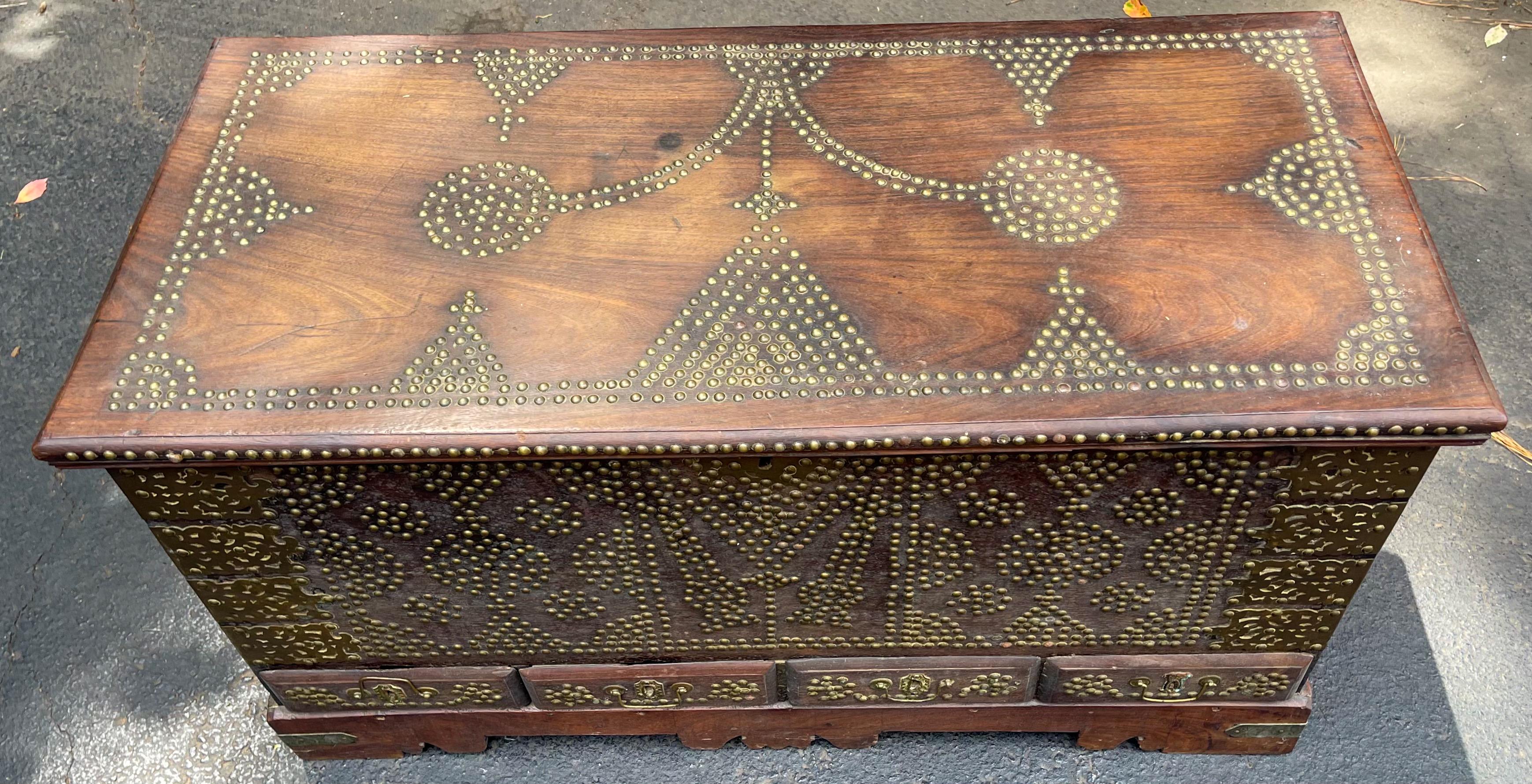 19th-C. Anglo-Indian Brass Clad Hand Forged Padauk Wood Trunk / Coffee Table  2