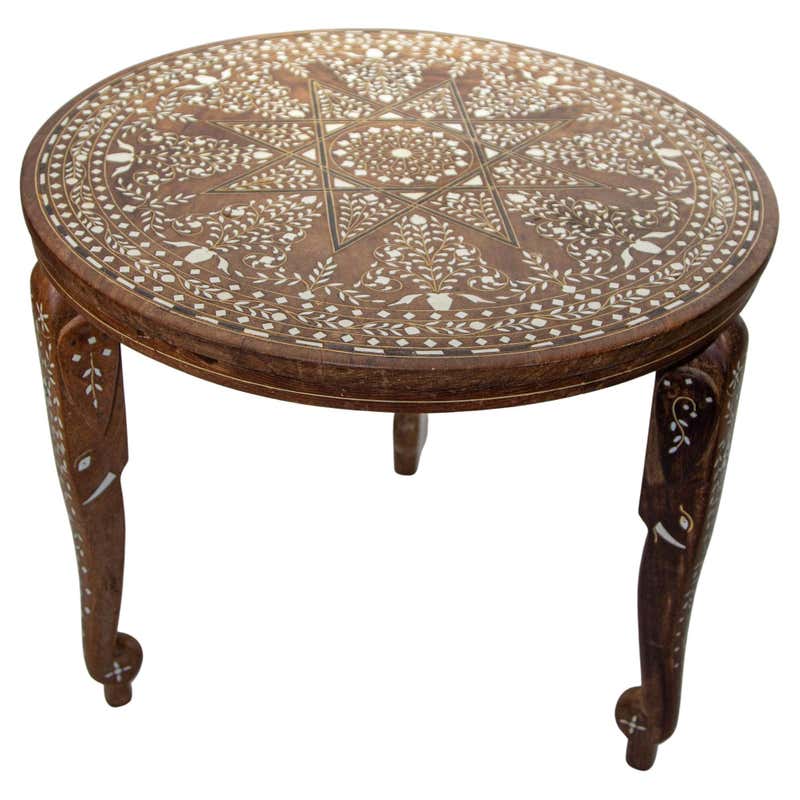 Anglo-Indian Solid Rosewood Elephant Table with Bone Inlay at 1stDibs