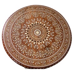 19th c. Anglo Indian Mughal Teak Bone Inlaid Round Side Table