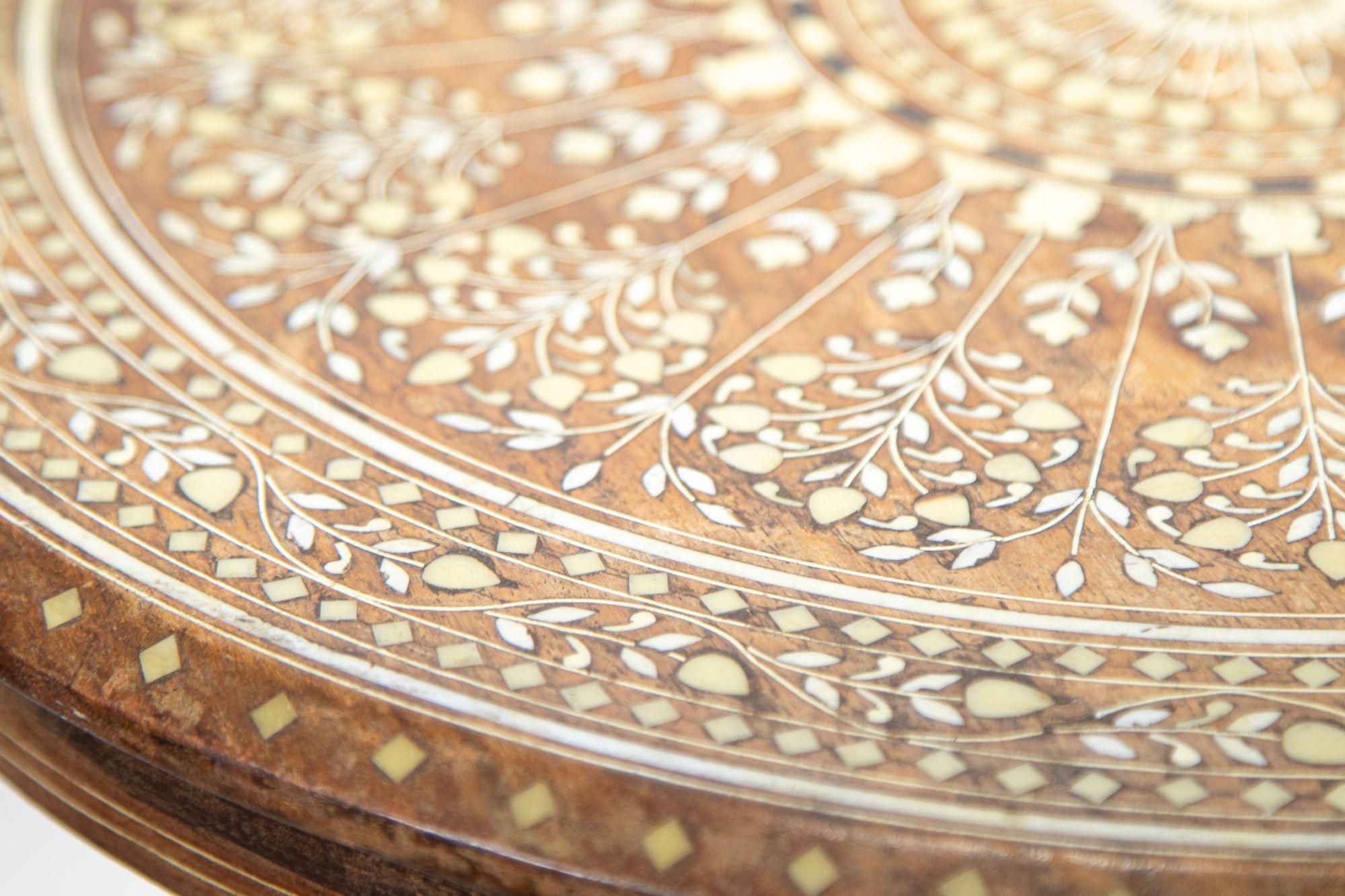 19th c, Anglo Indian Mughal Teak Inlaid Round Side Table 2
