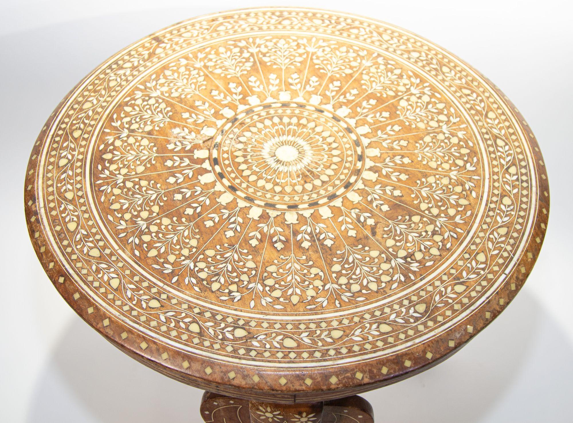 19th c, Anglo Indian Mughal Teak Inlaid Round Side Table 3