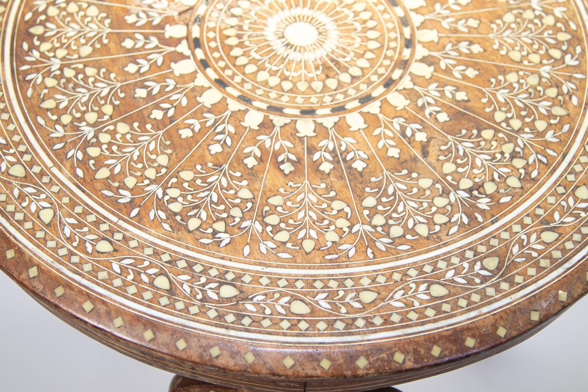19th c, Anglo Indian Mughal Teak Inlaid Round Side Table 7
