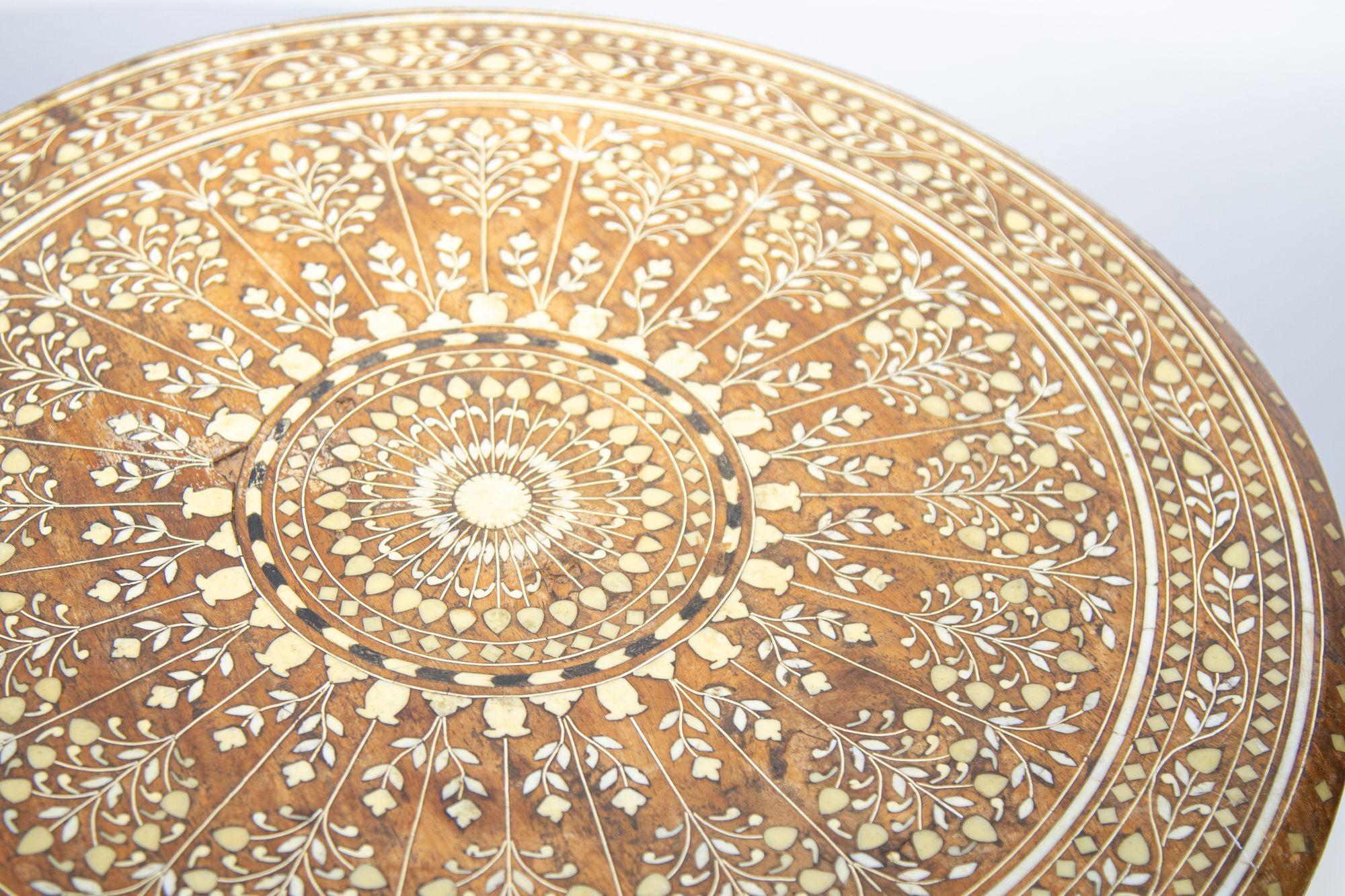19th c, Anglo Indian Mughal Teak Inlaid Round Side Table 8