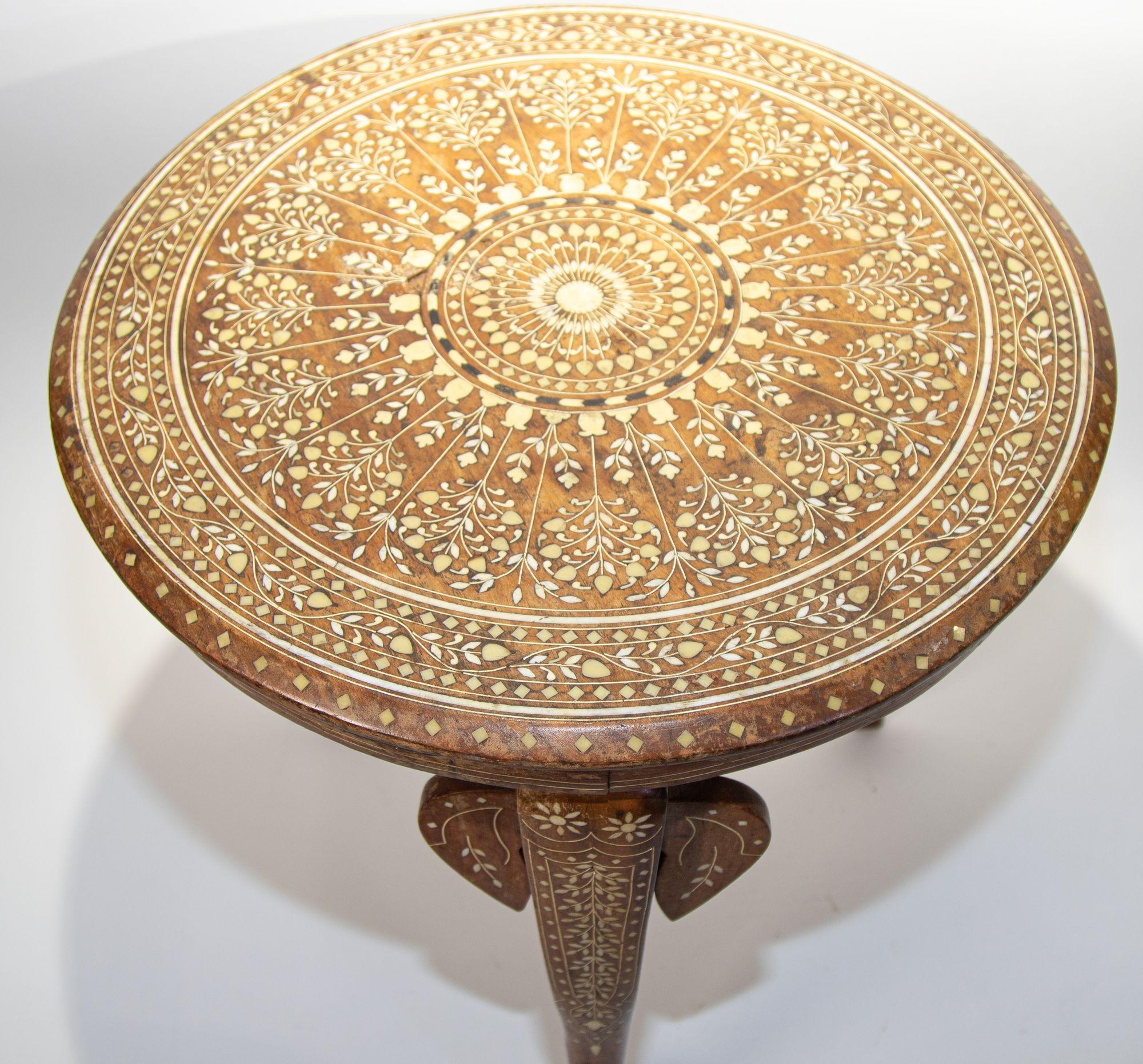 19th c, Anglo Indian Mughal Teak Inlaid Round Side Table 10