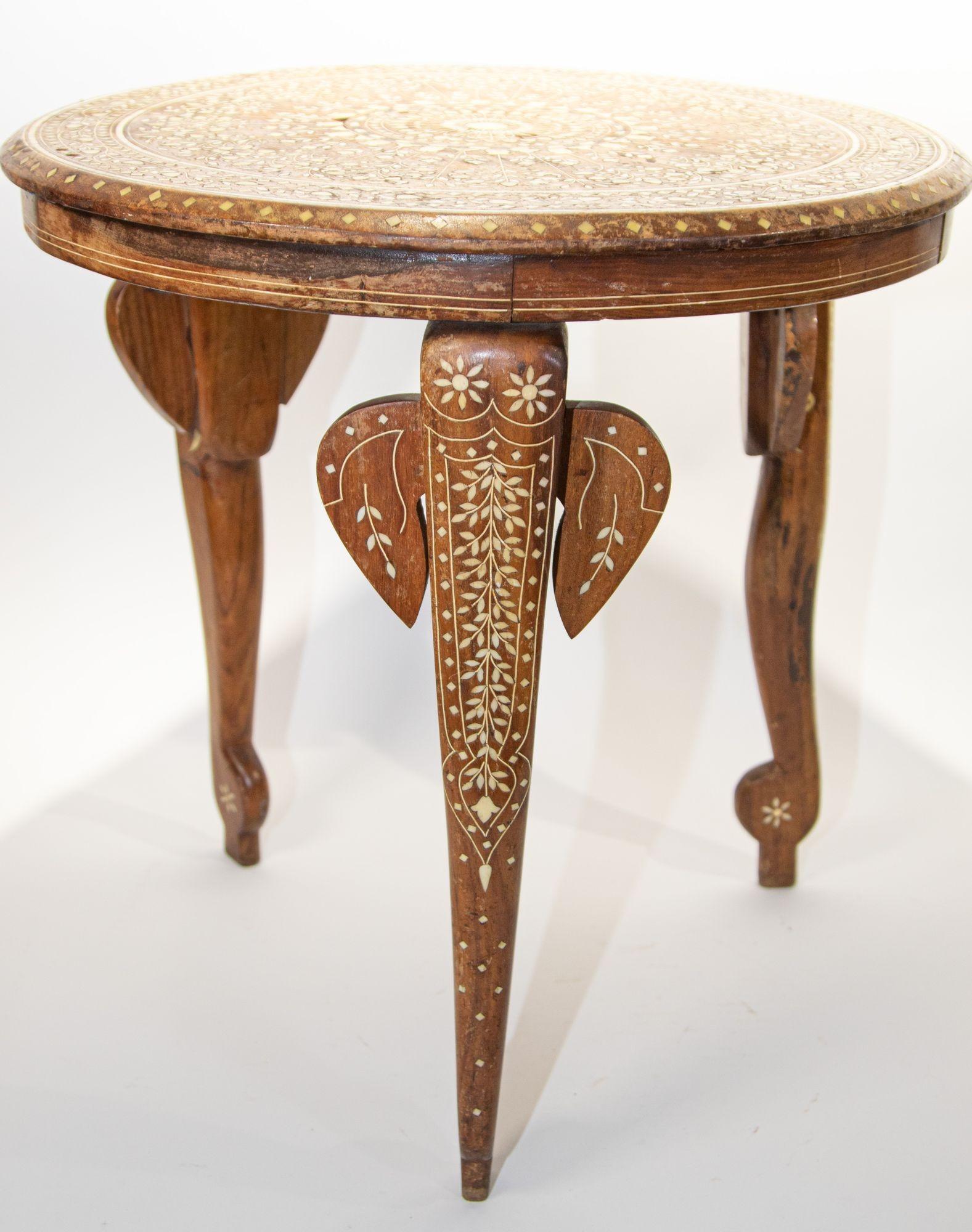 Moorish 19th c, Anglo Indian Mughal Teak Inlaid Round Side Table