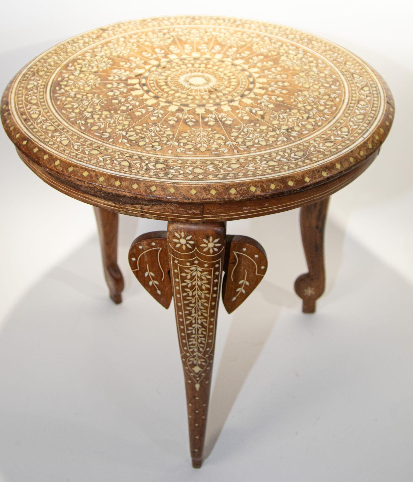 Hand-Crafted 19th c, Anglo Indian Mughal Teak Inlaid Round Side Table