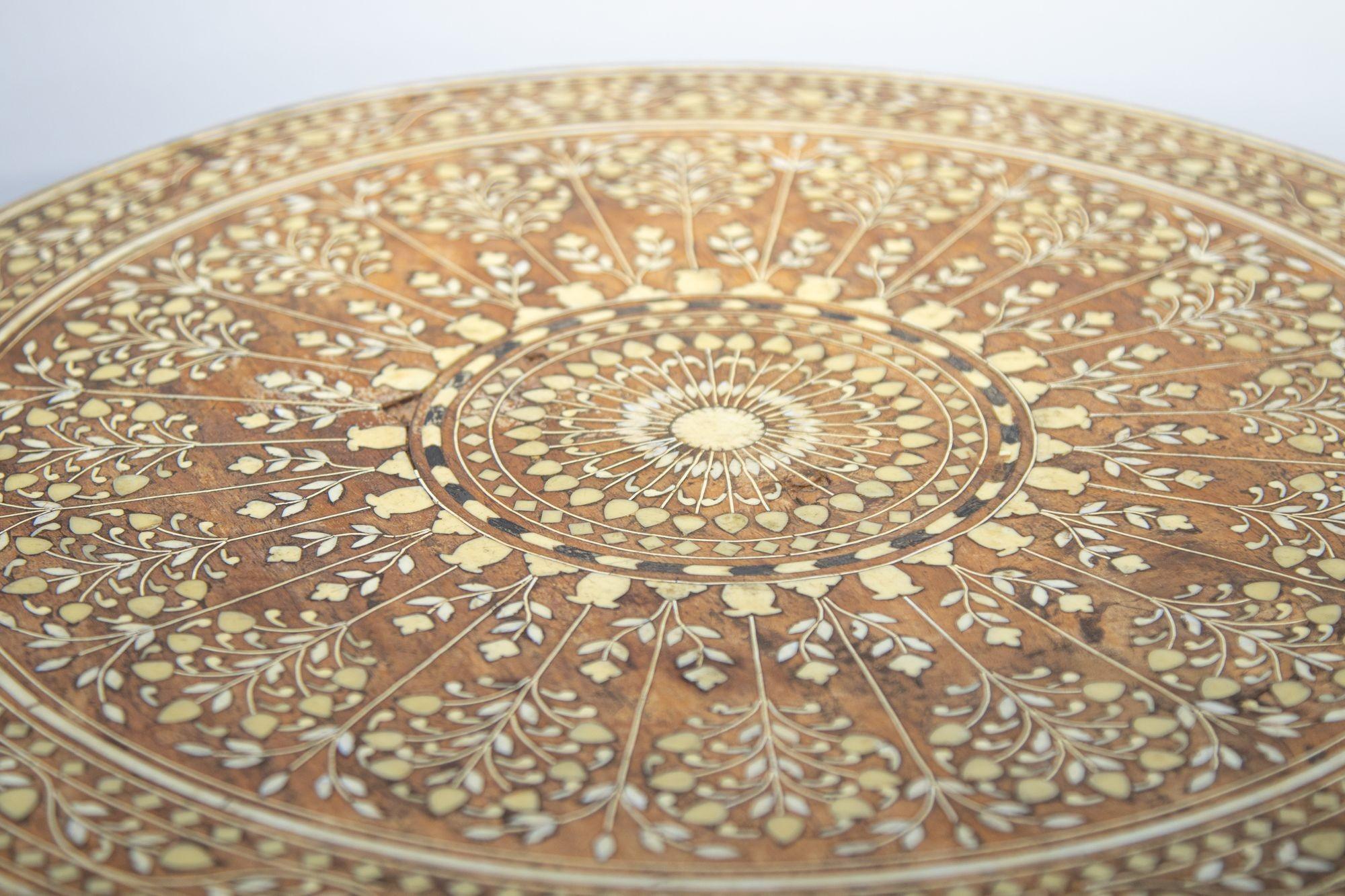 19th Century 19th c, Anglo Indian Mughal Teak Inlaid Round Side Table