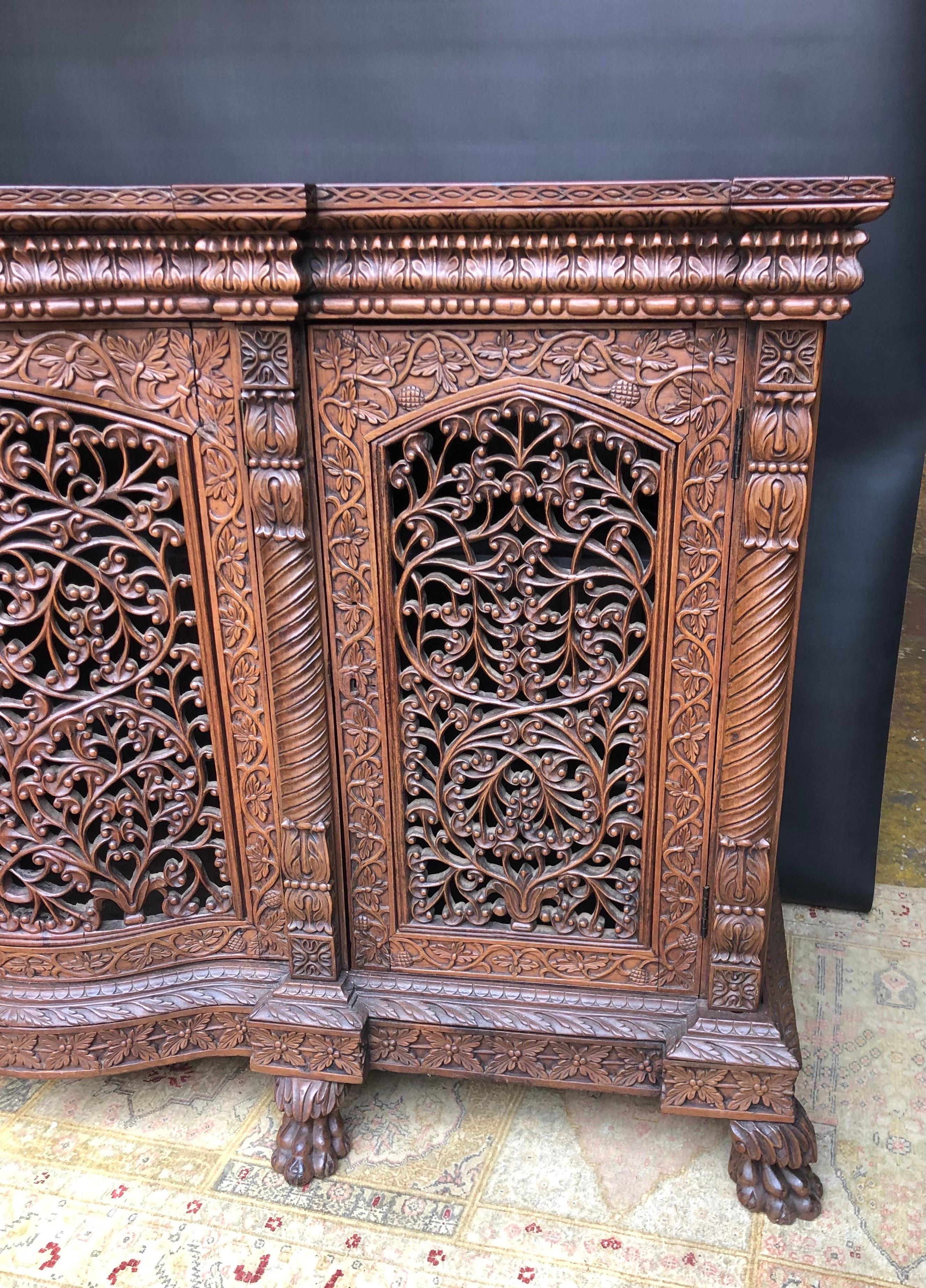 19th Century 19th C. Anglo Indian Regency Carved Mahogany & Padouk Sideboard / Credenza For Sale