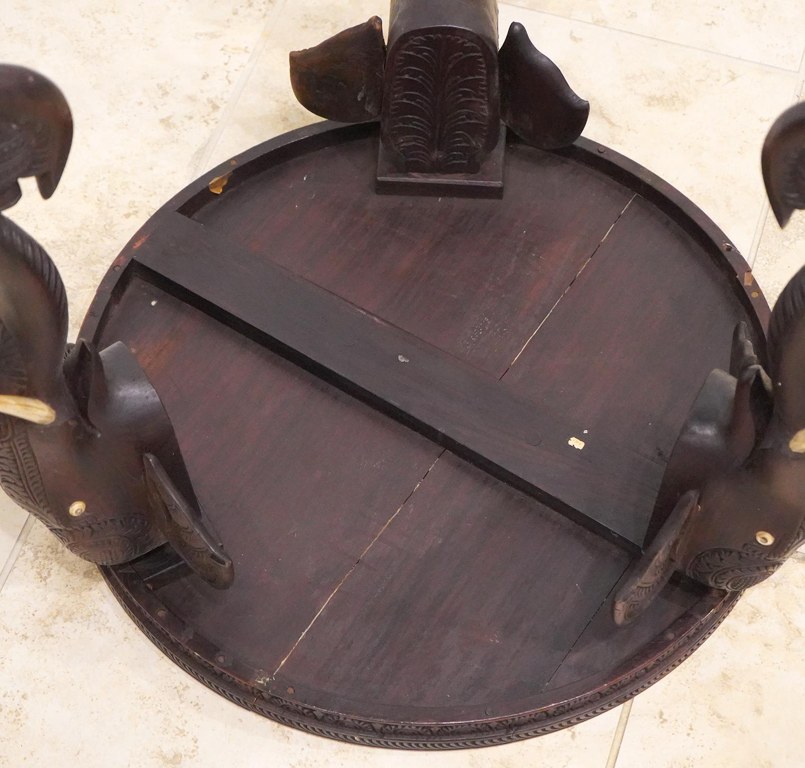 19th C. Anglo Indian Well Carved Side Table Supported by Three Elephant Heads 4