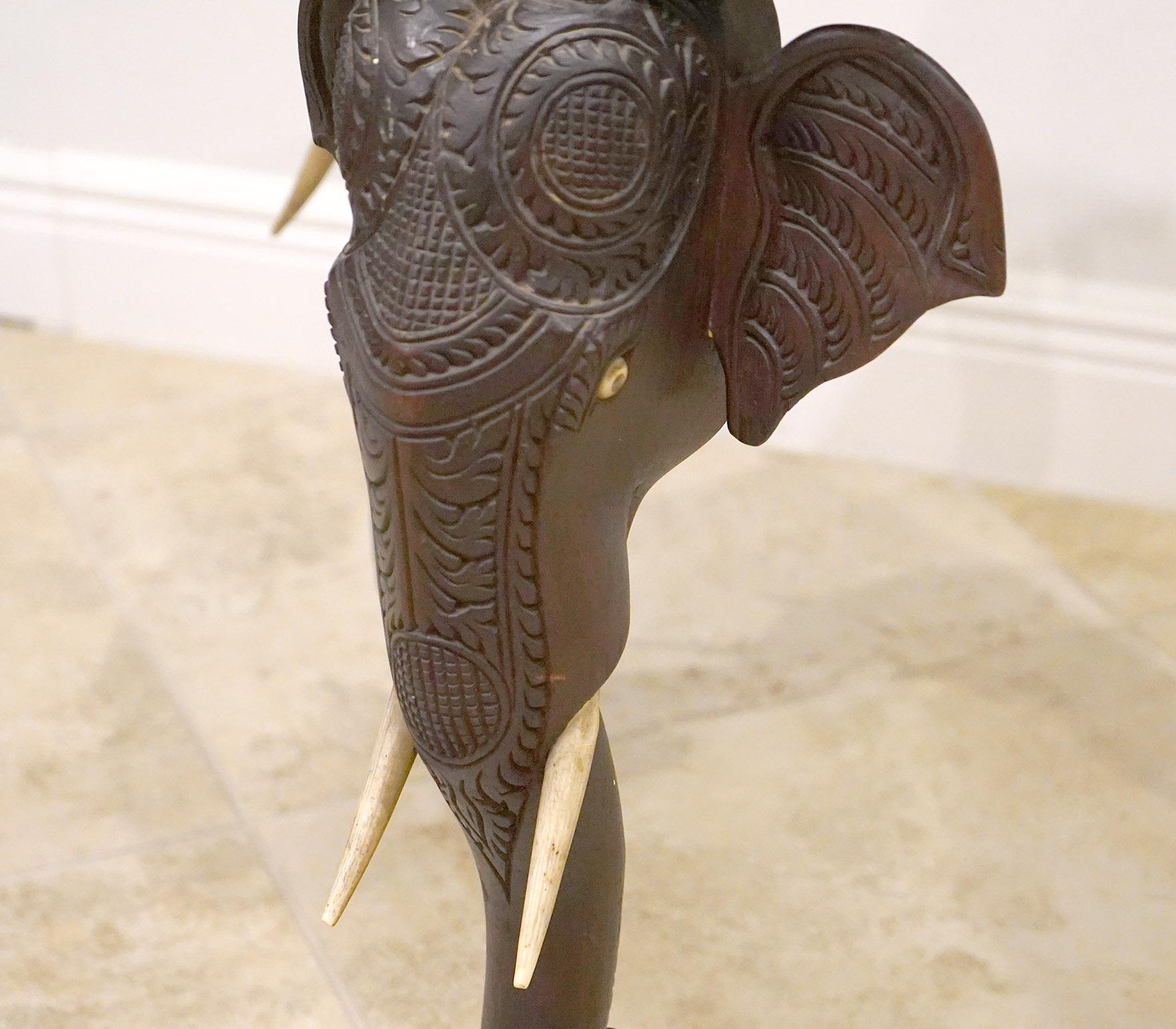 Anglo-Indian 19th C. Anglo Indian Well Carved Side Table Supported by Three Elephant Heads