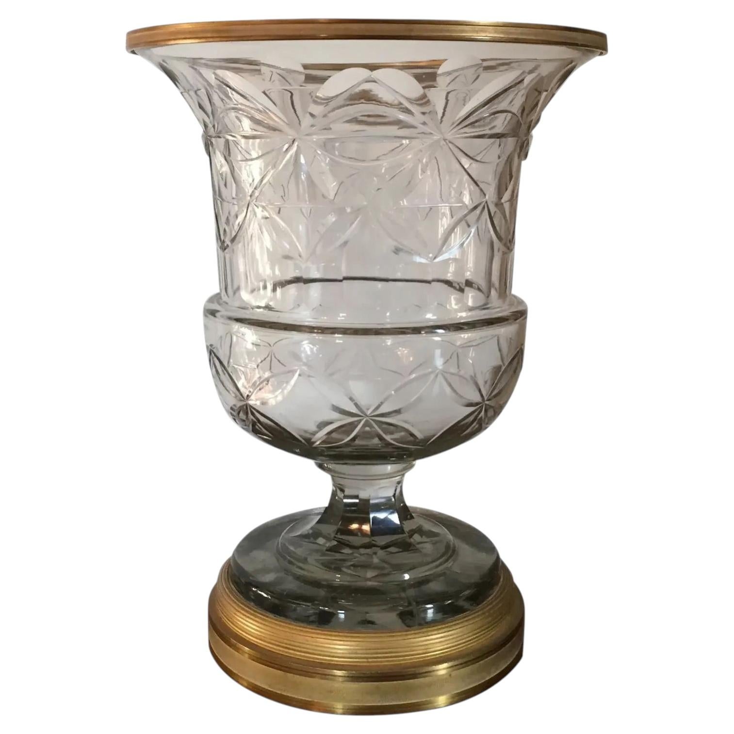 19th c. Anglo Irish Cut Crystal Glass Vase Urn Mounted with French Gilt Bronze For Sale