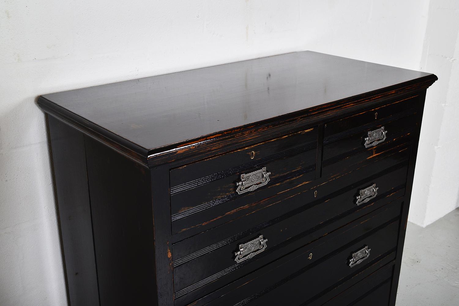 19th Century Antique Aesthetic Eastlake Black Ebonized Oak Pitch Pine Chest of Drawers