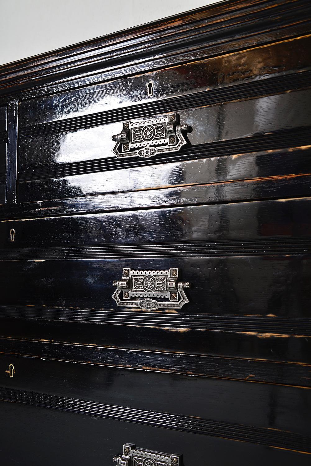 Antique Aesthetic Eastlake Black Ebonized Oak Pitch Pine Chest of Drawers 2