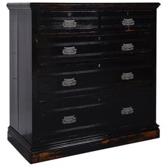 Antique Aesthetic Eastlake Black Ebonized Oak Pitch Pine Chest of Drawers