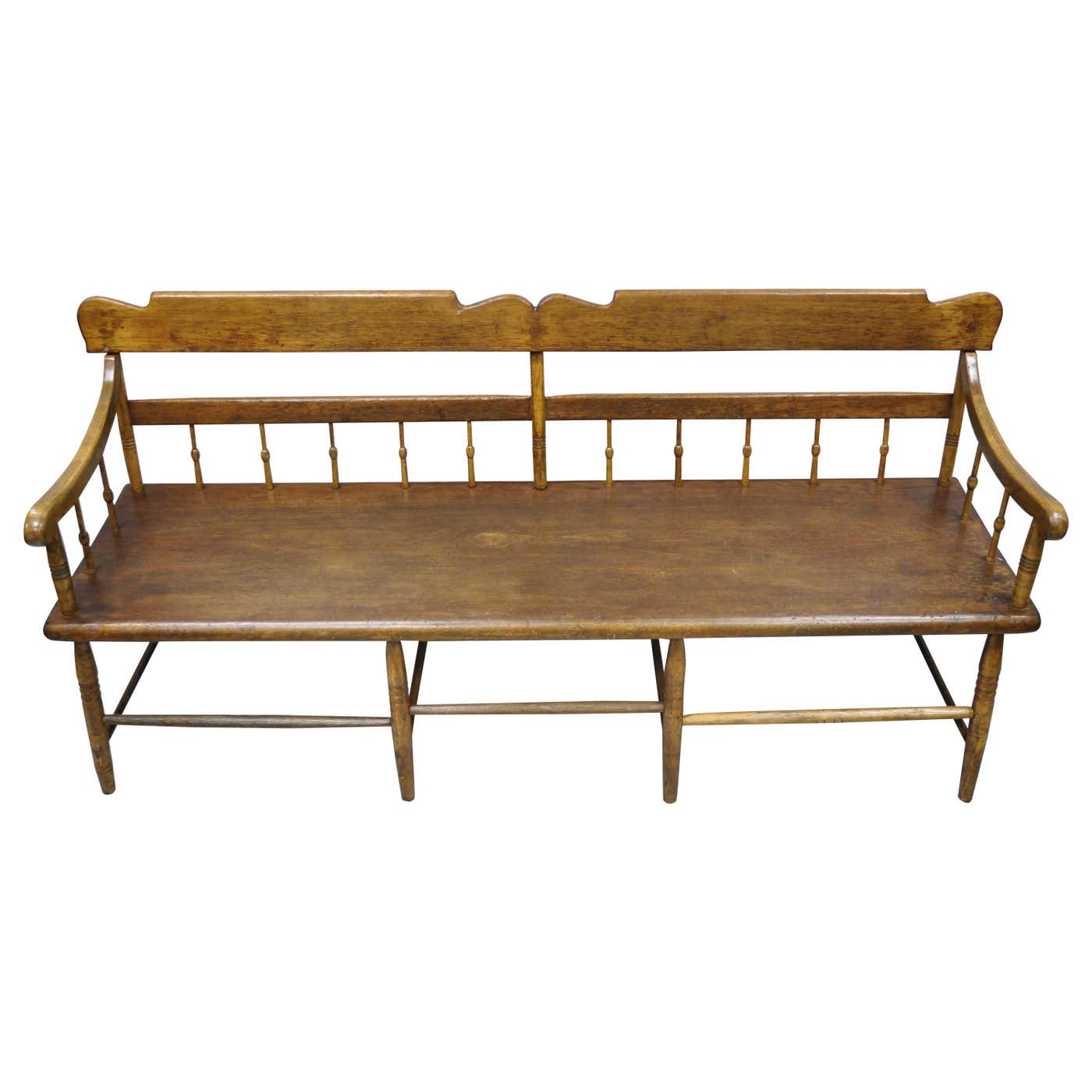 19th Century Antique American Colonial Spindle Back Pine Wood 8 Leg ...
