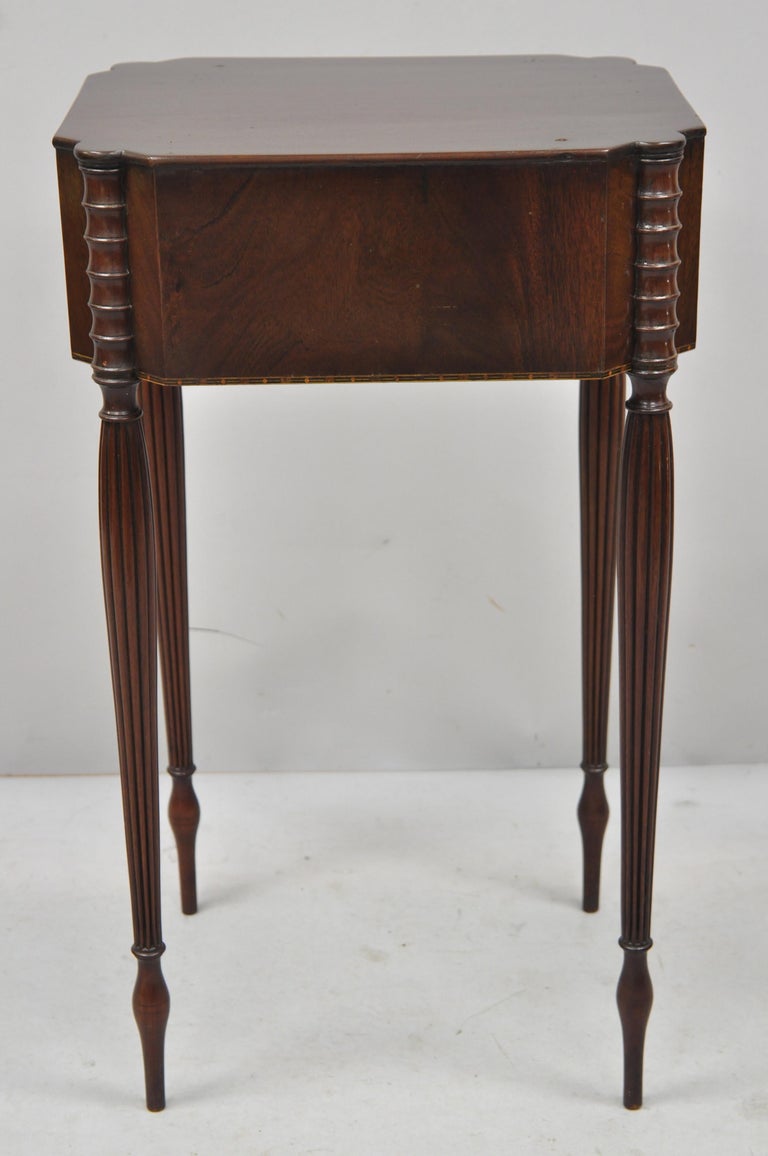 Antique American Sheraton Tall Tapered Leg Burl Wood Nightstand Table