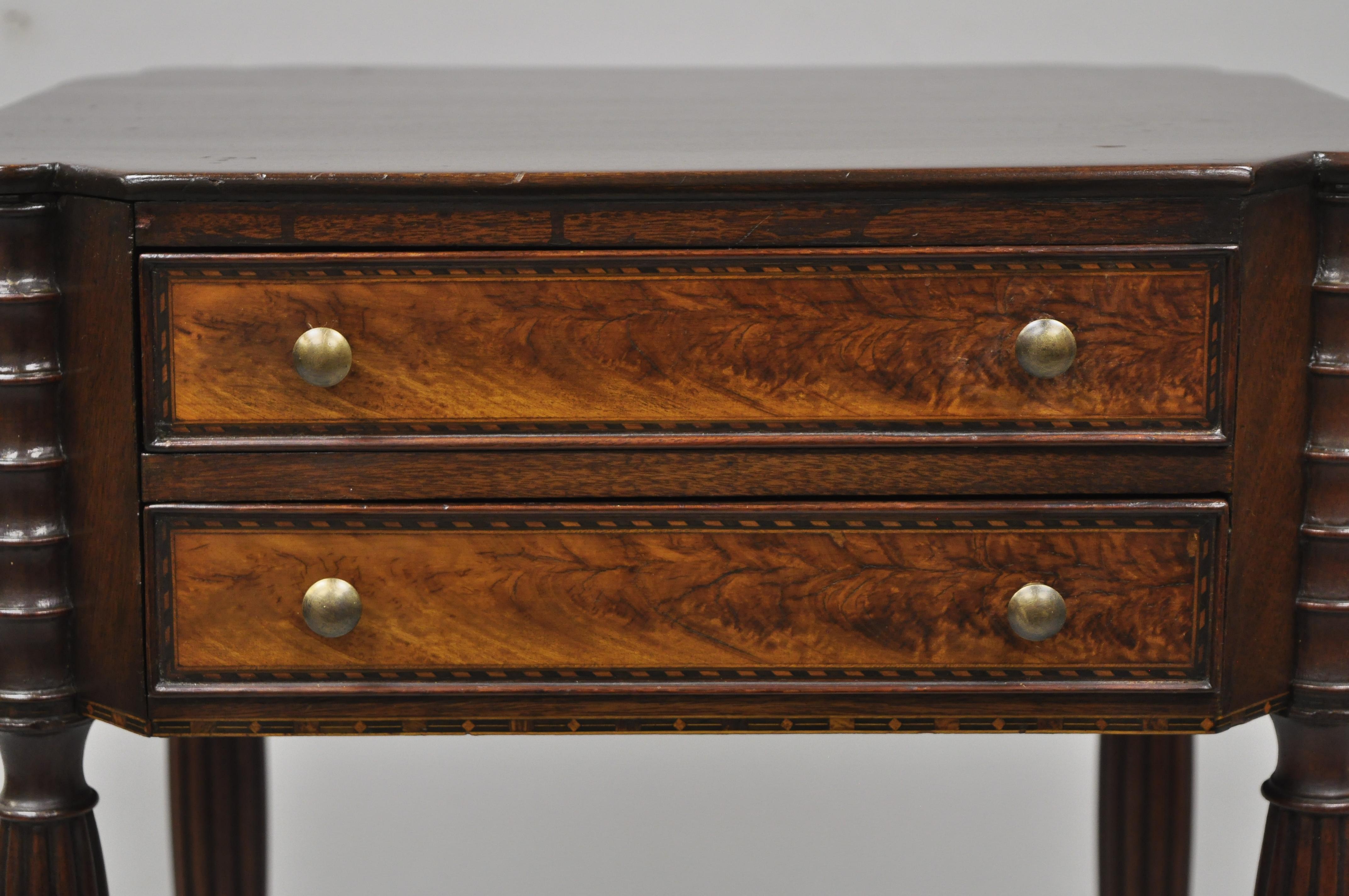 19th Century Antique American Sheraton Tall Tapered Leg Burl Wood Nightstand Table For Sale