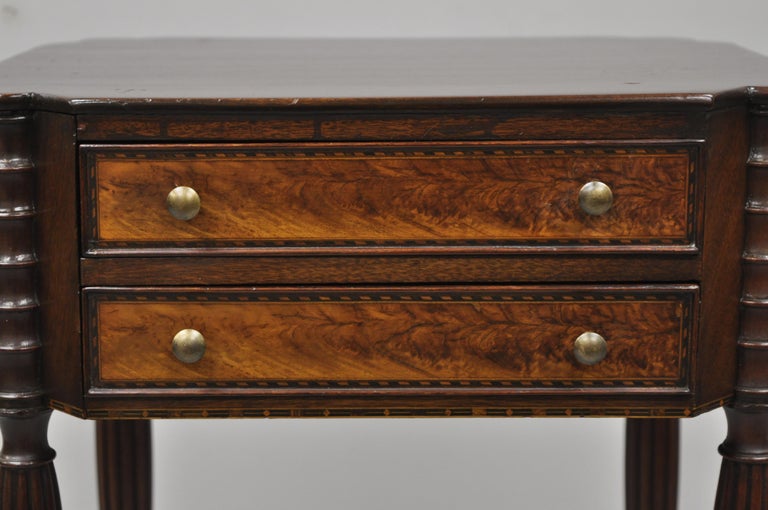 Antique American Sheraton Tall Tapered Leg Burl Wood Nightstand Table