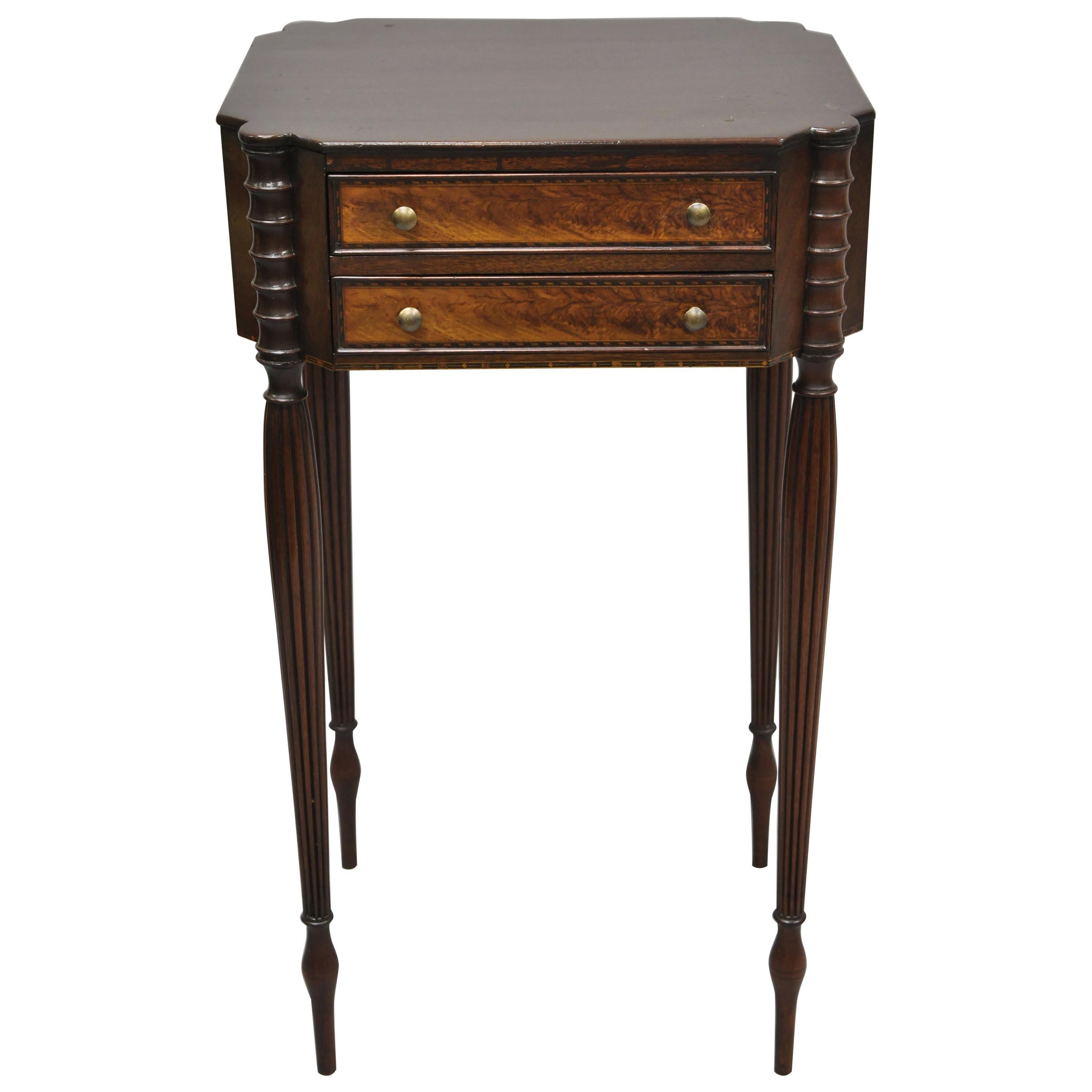 Antique American Sheraton Tall Tapered Leg Burl Wood Nightstand Table