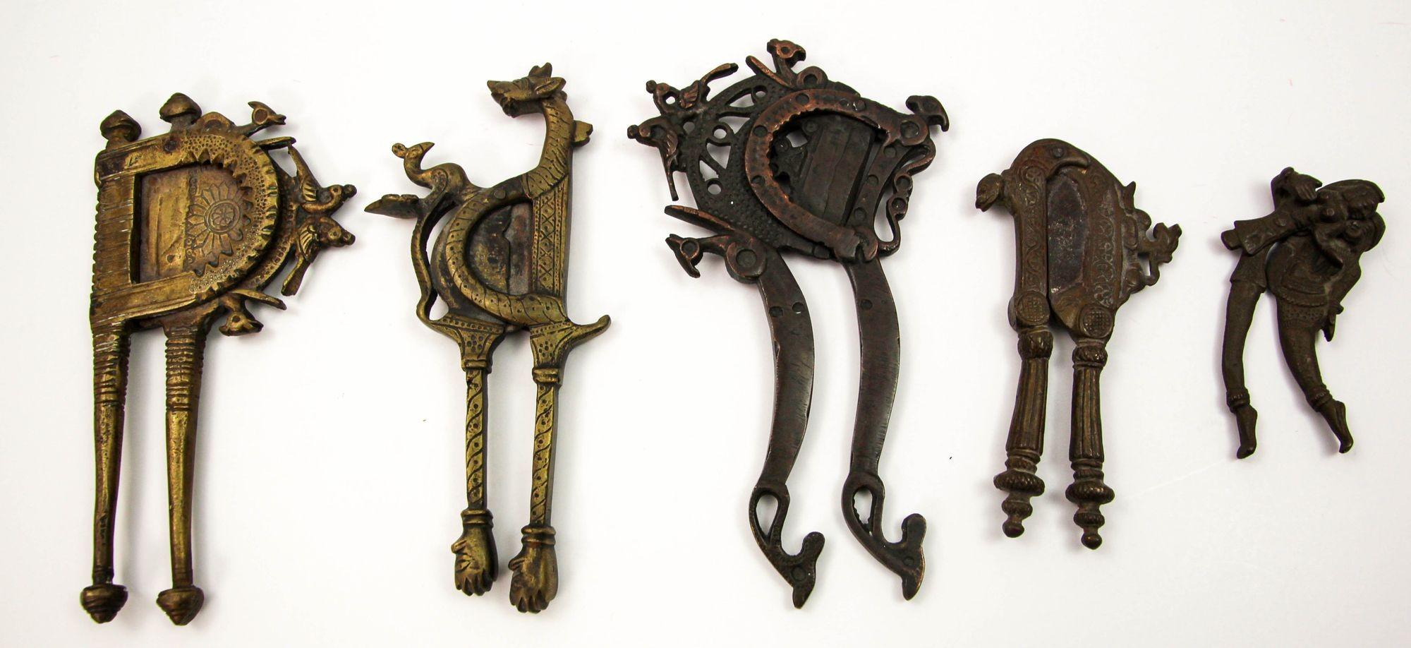 Brass 19th c. Antique Bronze Betel Nut Cutters from India Radha and Krishna For Sale