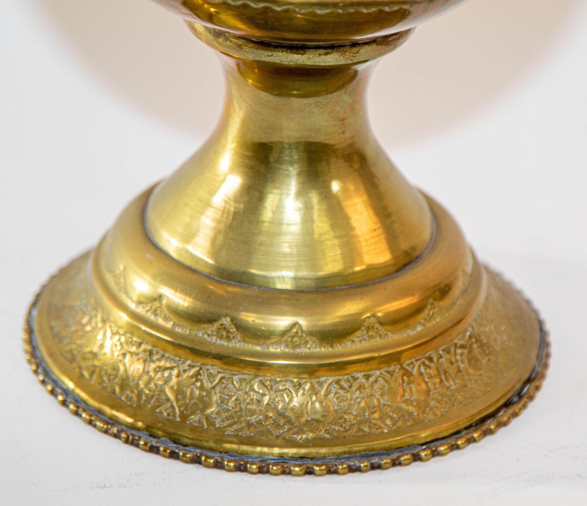 Islamic 19th C. Antique Chiseled Brass Oversized Mughal Rose Water Perfume Holder Bidri For Sale