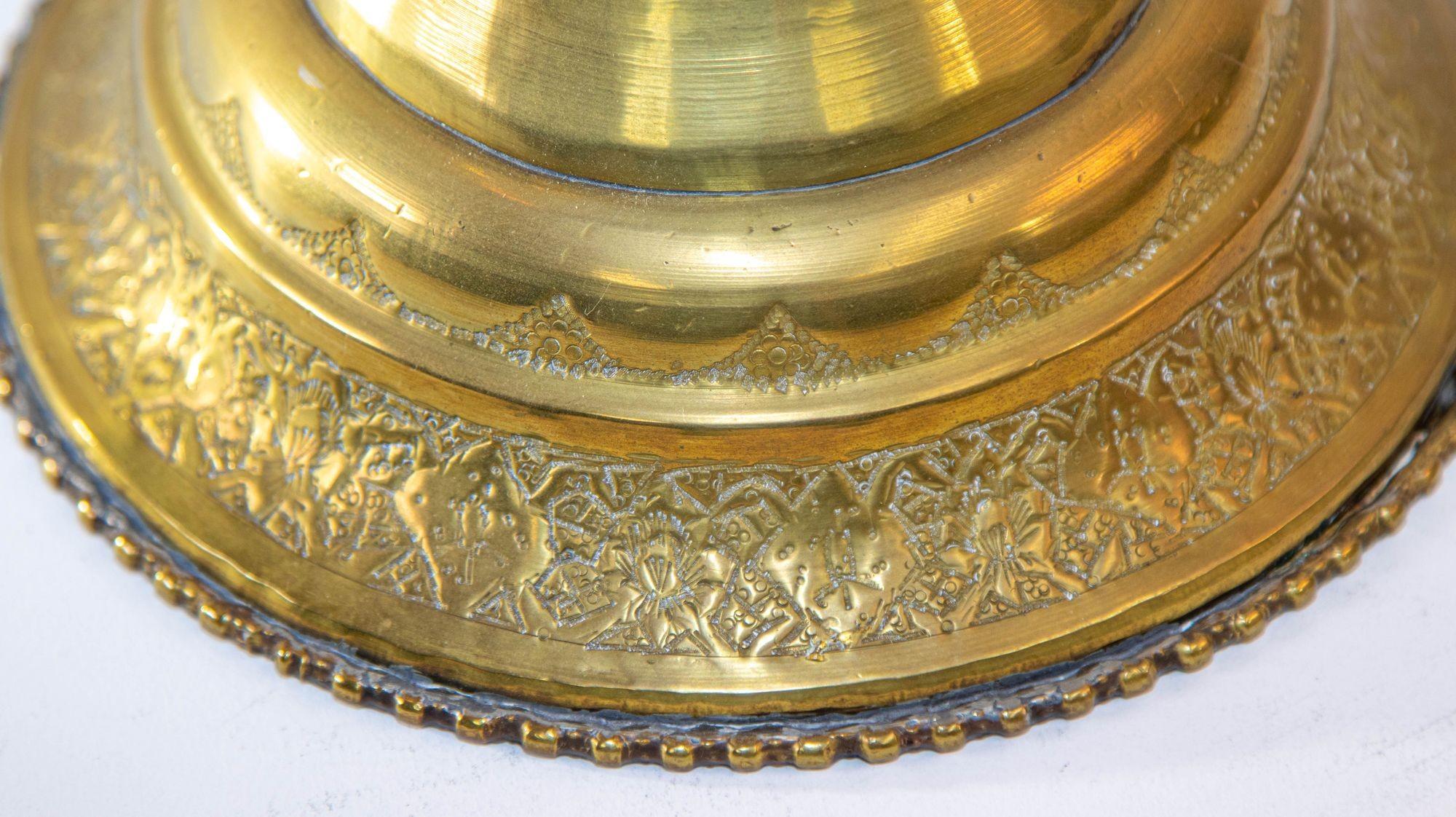 Indian 19th C. Antique Chiseled Brass Oversized Mughal Rose Water Perfume Holder Bidri For Sale