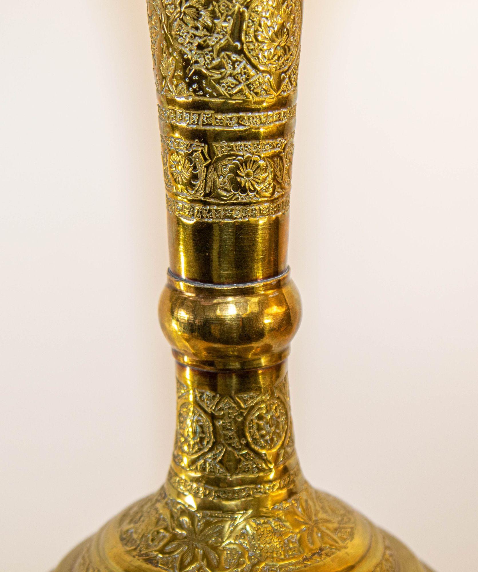 20th Century 19th C. Antique Chiseled Brass Oversized Mughal Rose Water Perfume Holder Bidri For Sale