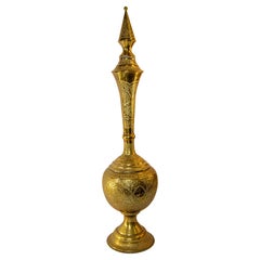 19th C. Antique Chiseled Brass Oversized Mughal Rose Water Perfume Holder Bidri