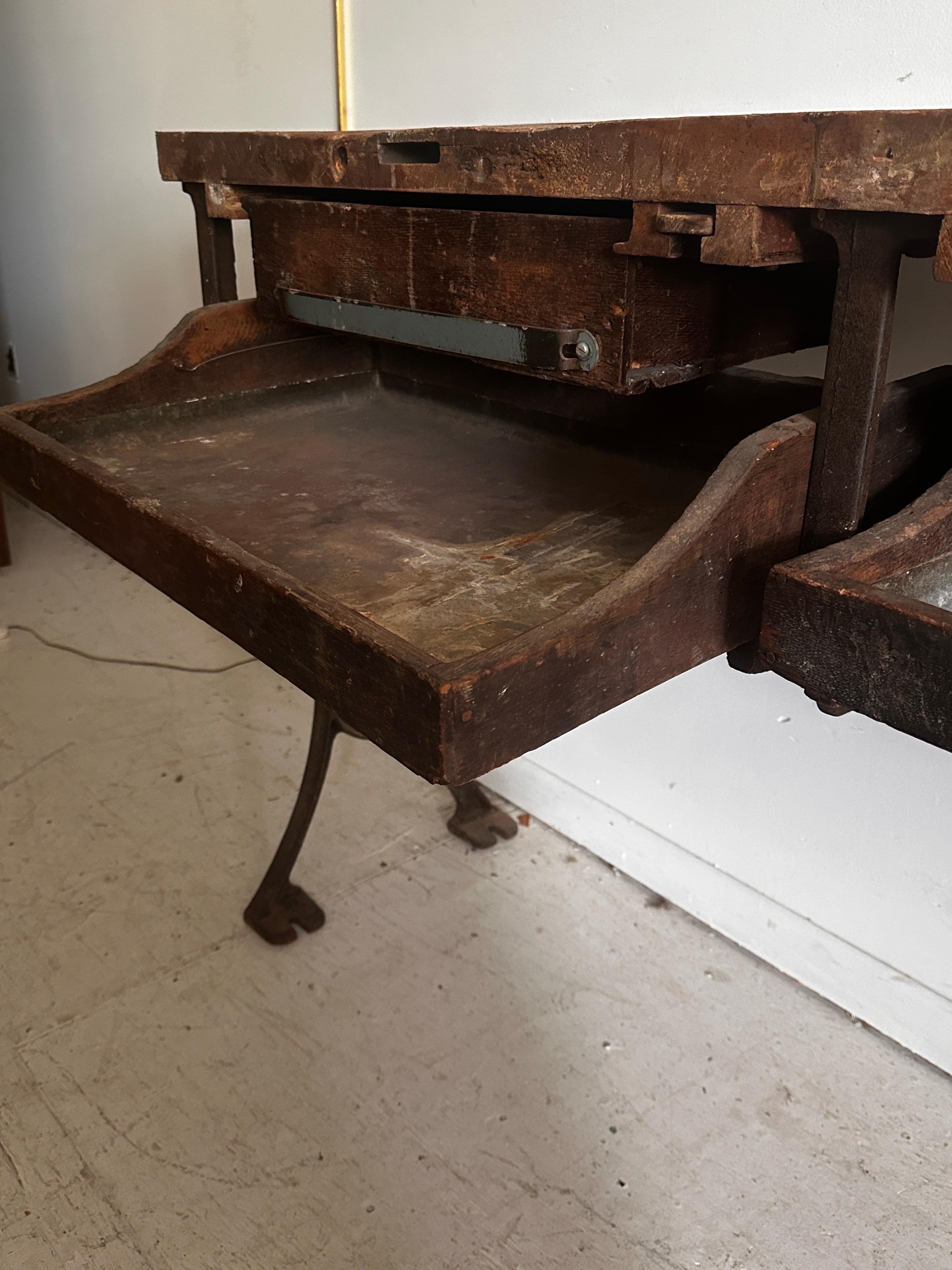 19th C Antique Distressed Industrial Work Table or Console Leiman Brothers For Sale 6