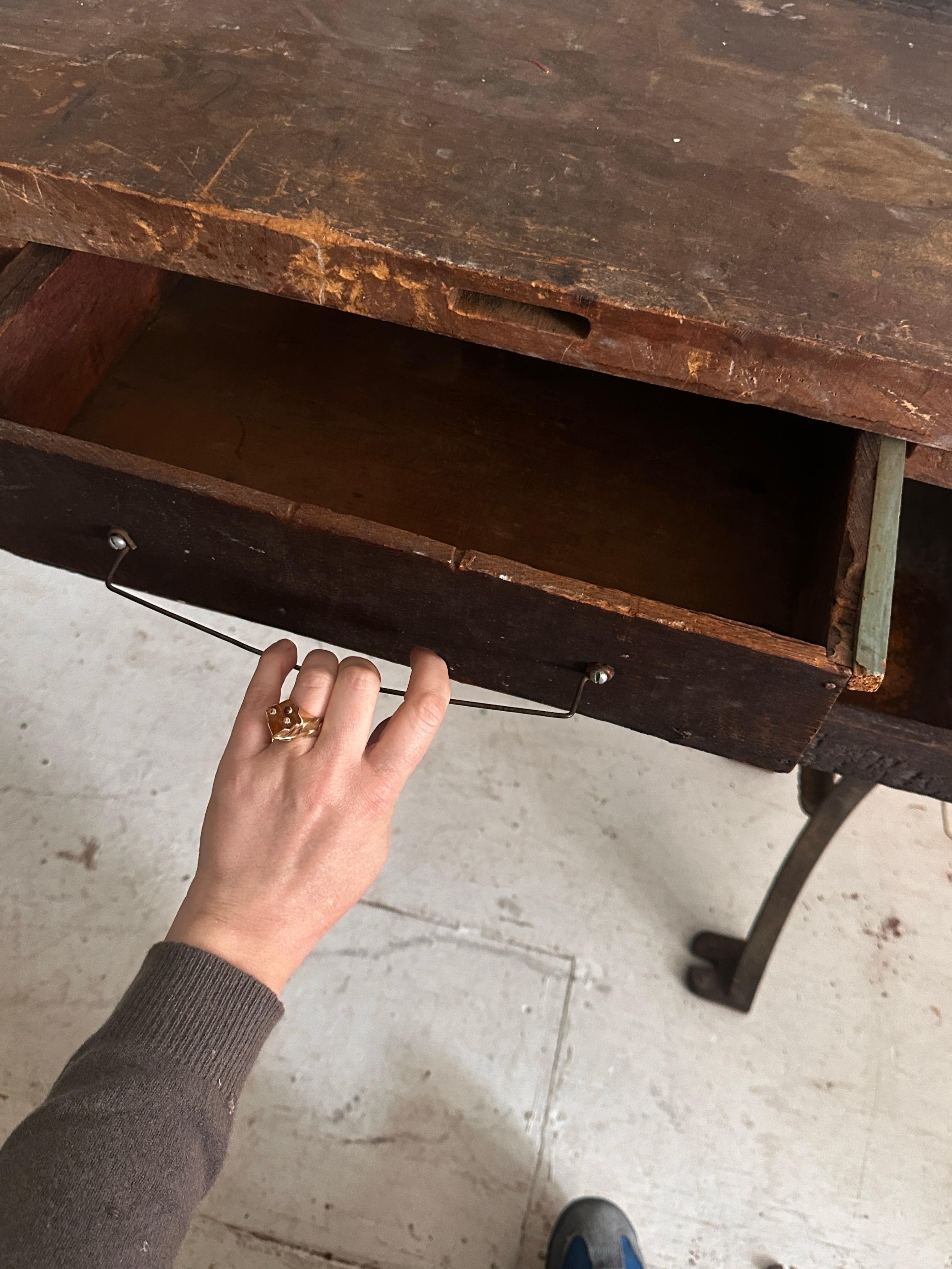 19th C Antique Distressed Industrial Work Table or Console Leiman Brothers For Sale 7