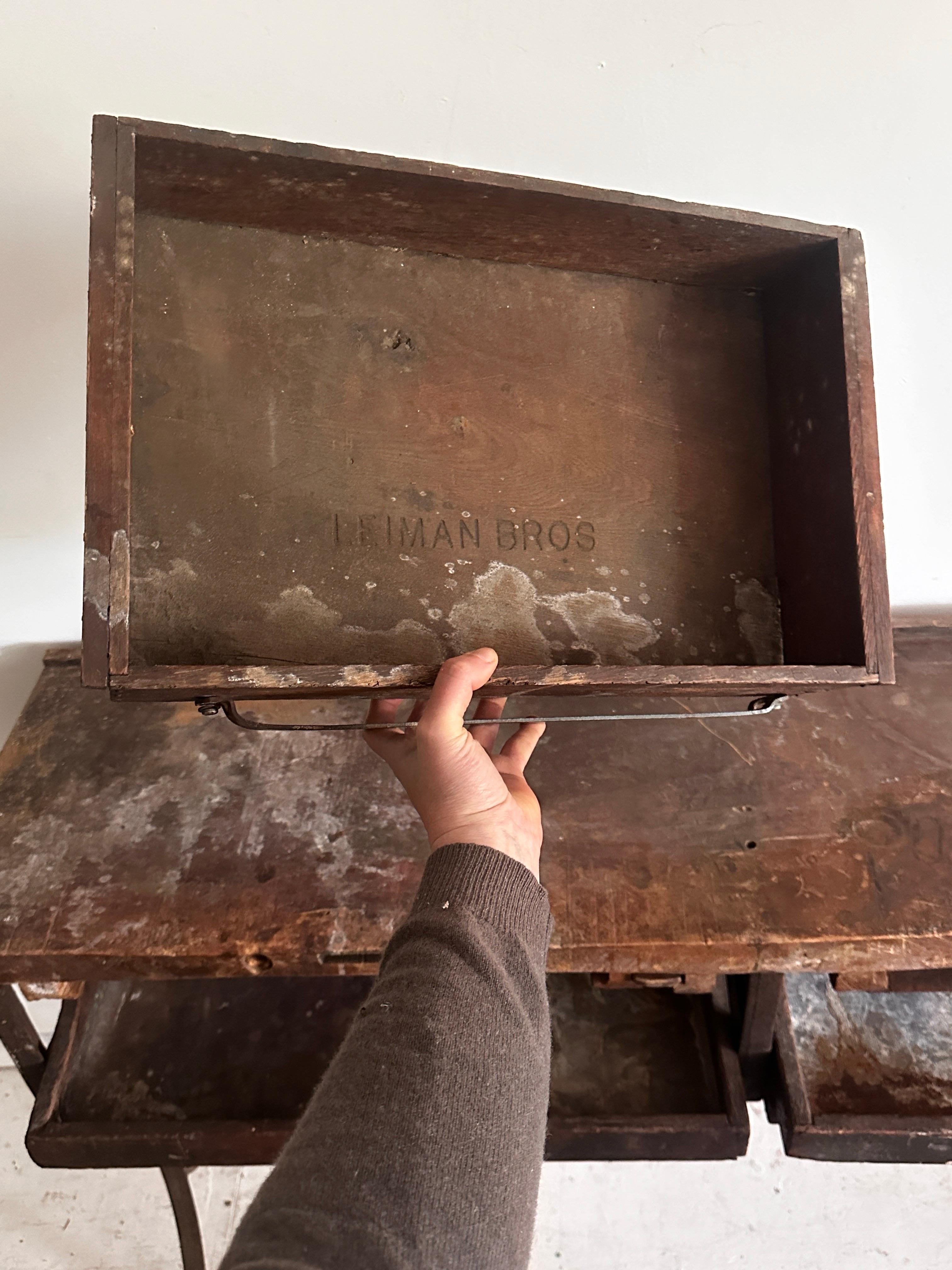 Iron 19th C Antique Distressed Industrial Work Table or Console Leiman Brothers For Sale