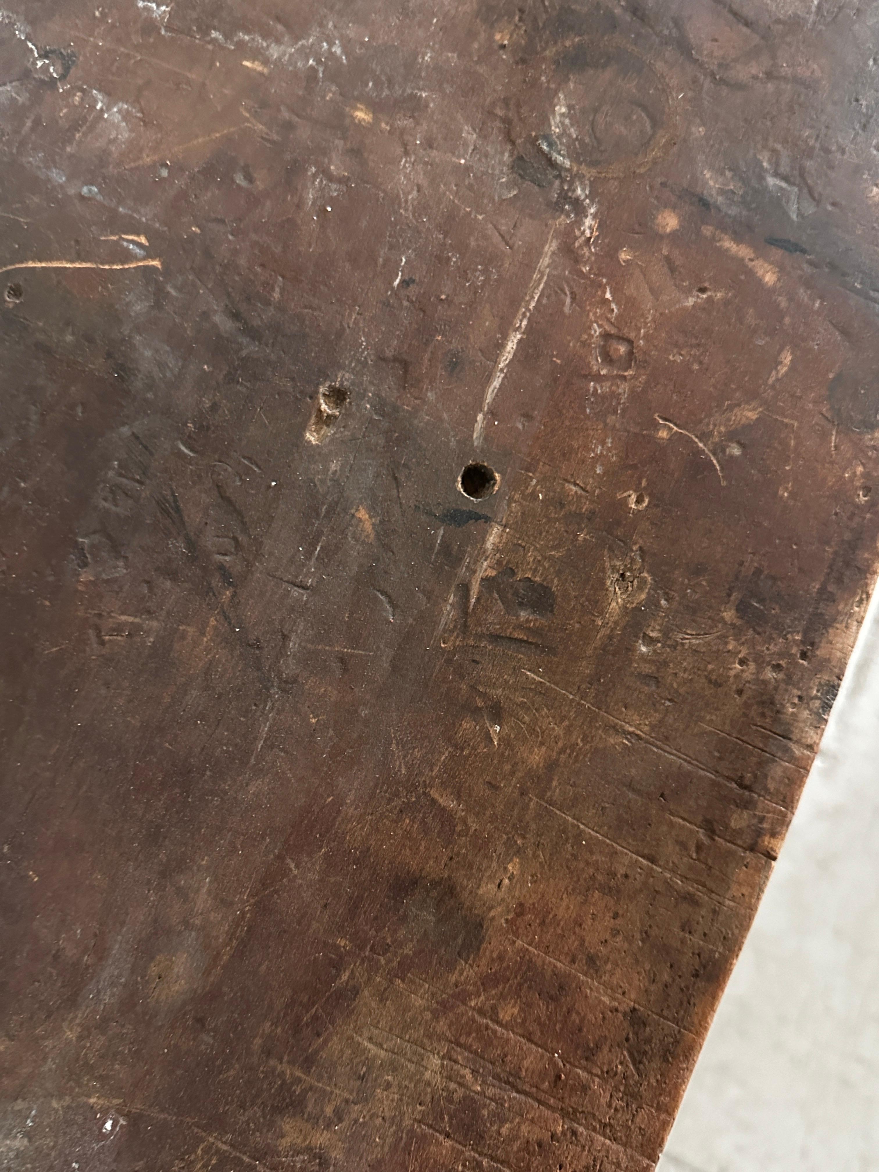 19th C Antique Distressed Industrial Work Table or Console Leiman Brothers For Sale 2