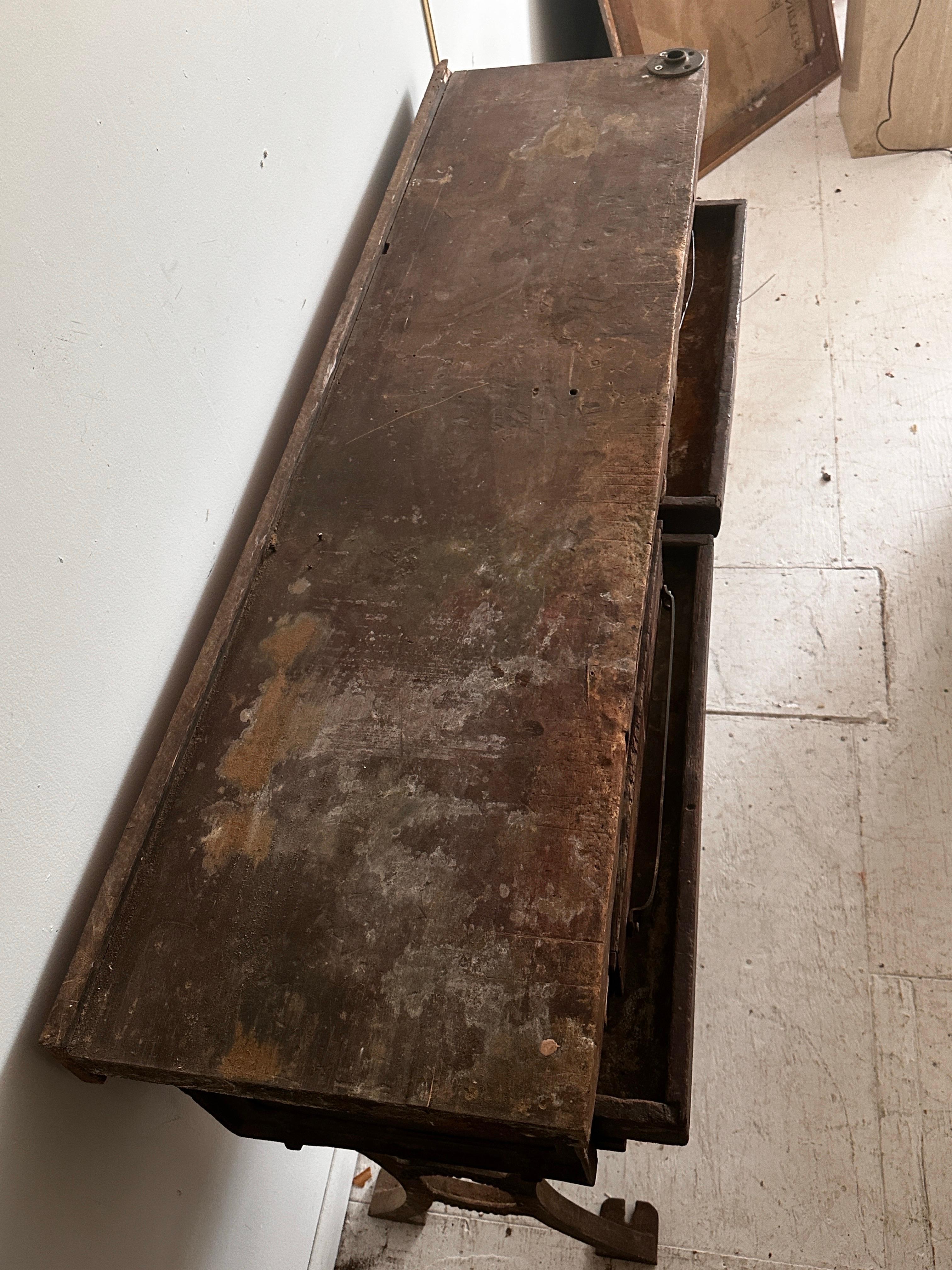 19th C Antique Distressed Industrial Work Table or Console Leiman Brothers For Sale 3