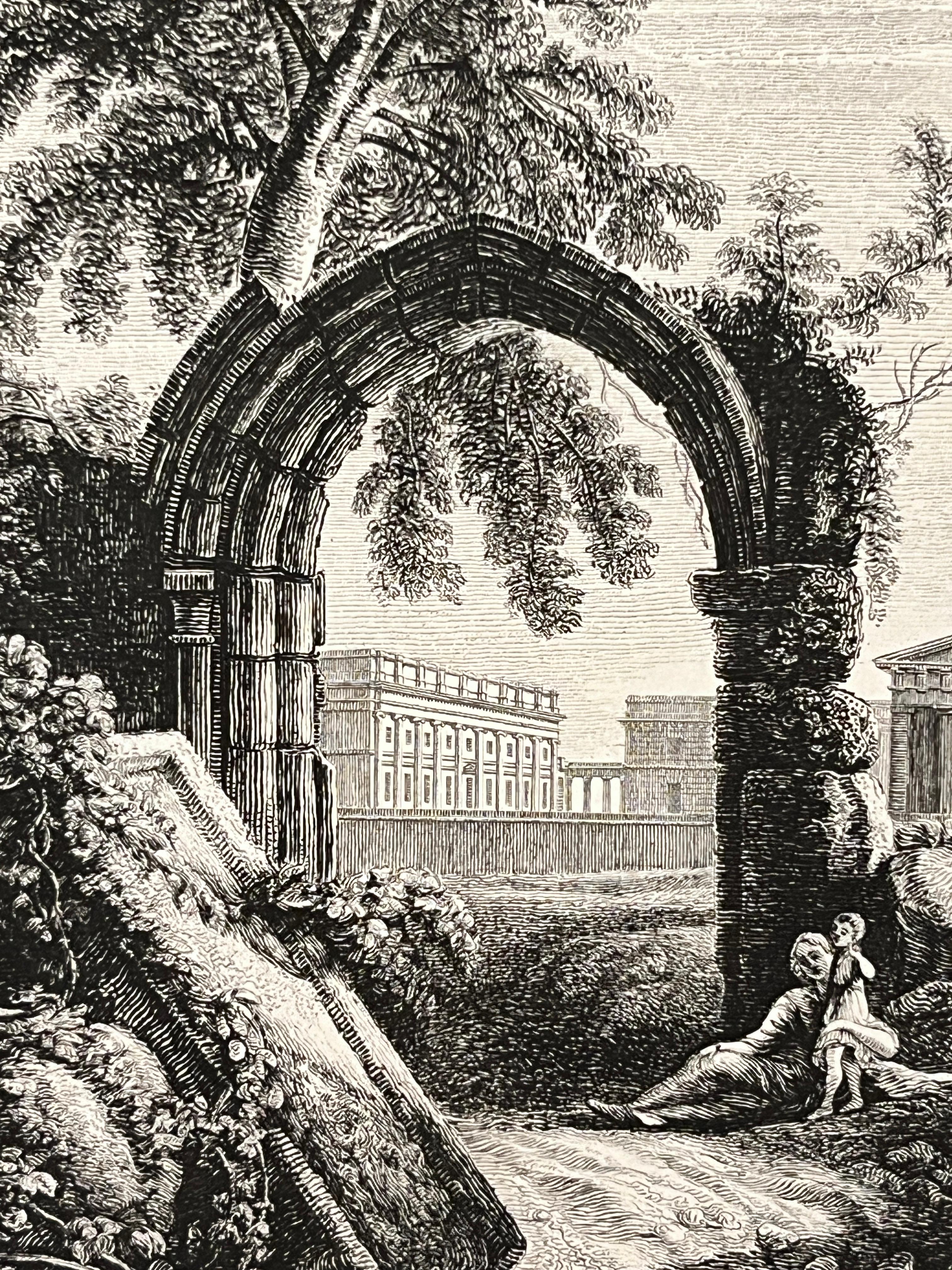 19th C. Antique English Chester Castle Gold Framed Green Mat Black White Etching For Sale 3