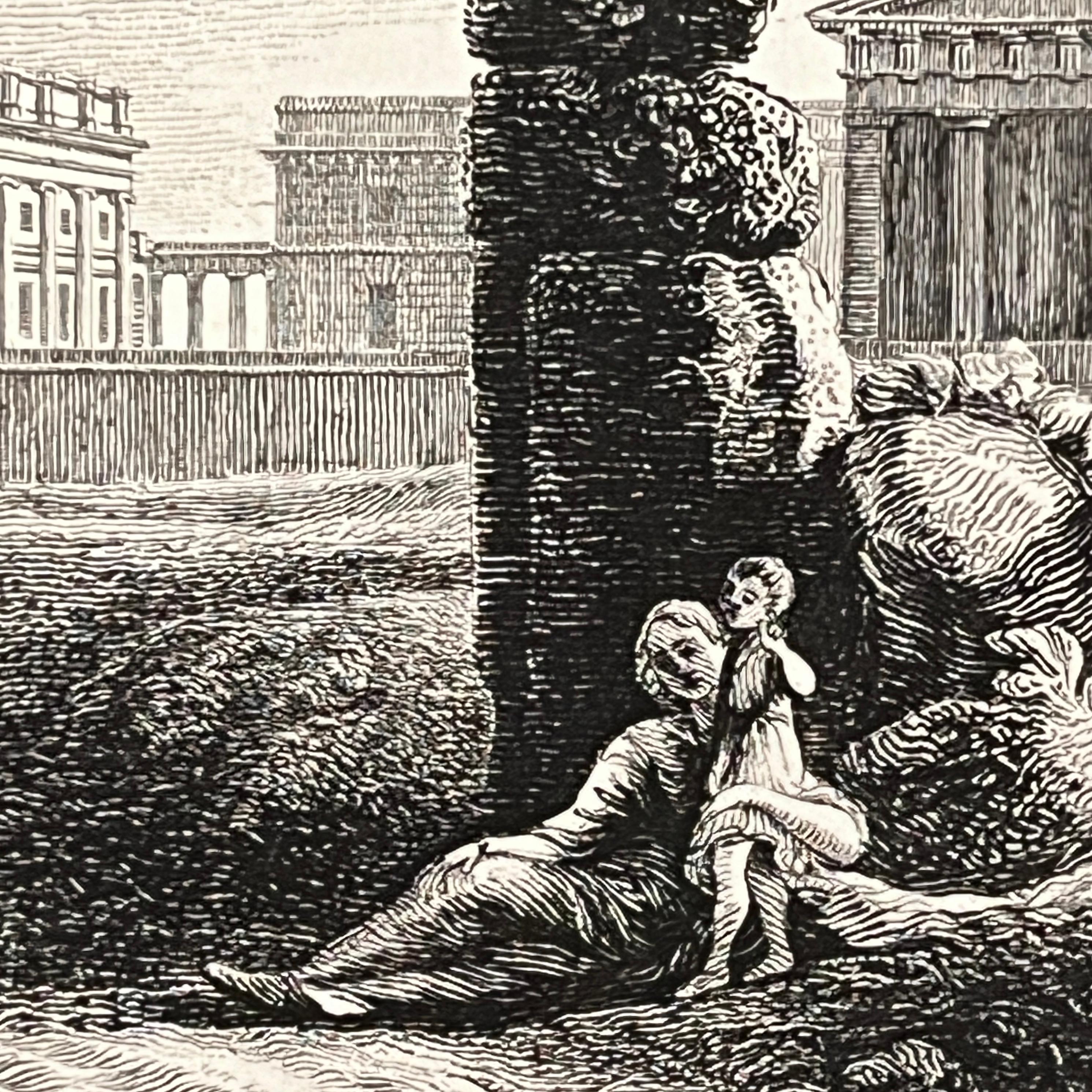 19th C. Antique English Chester Castle Gold Framed Green Mat Black White Etching For Sale 4