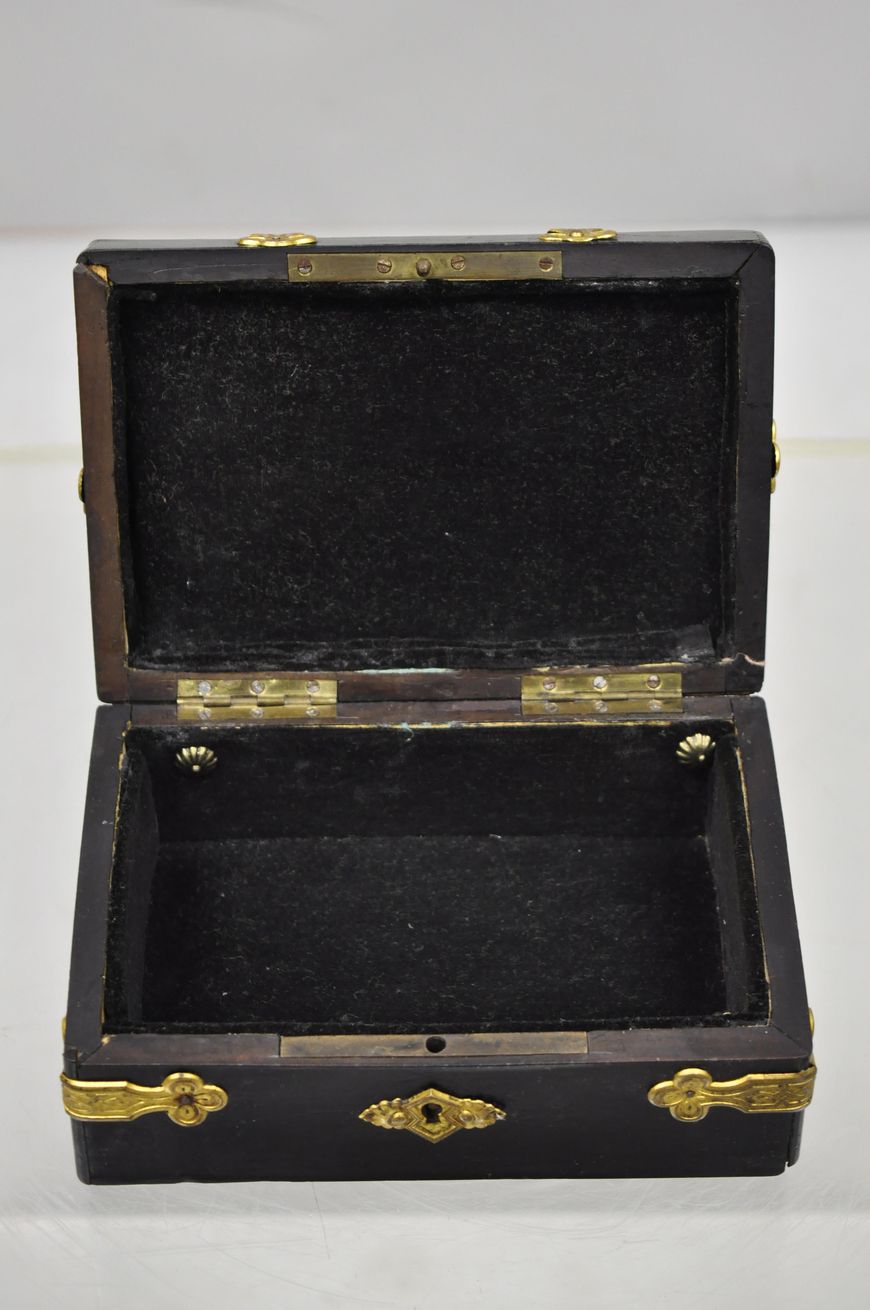 19th Century Antique English Ebonized Brass Bound Jewelry Trinket Desk Box 8