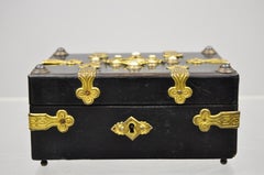 19th Century Antique English Ebonized Brass Bound Jewelry Trinket Desk Box