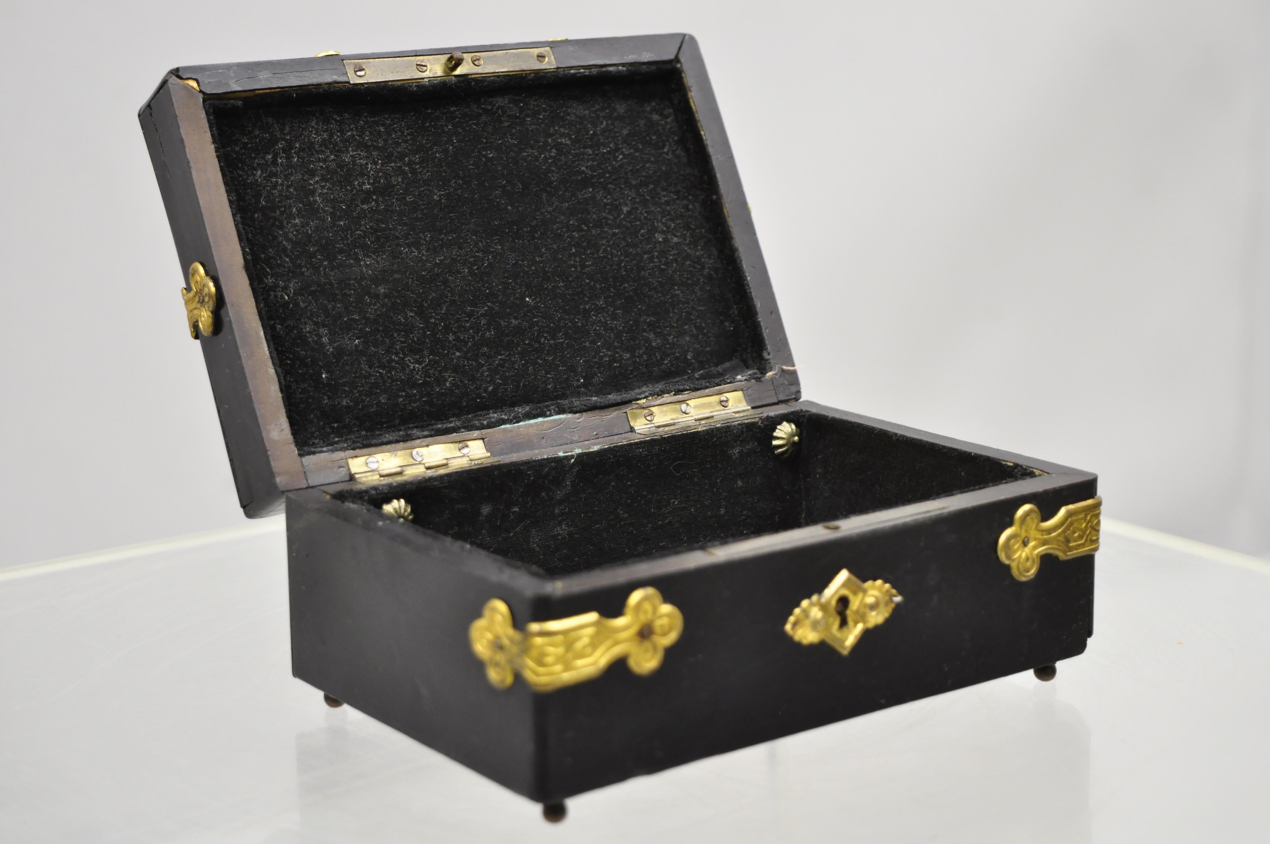 19th Century Antique English Ebonized Brass Bound Jewelry Trinket Desk Box 2