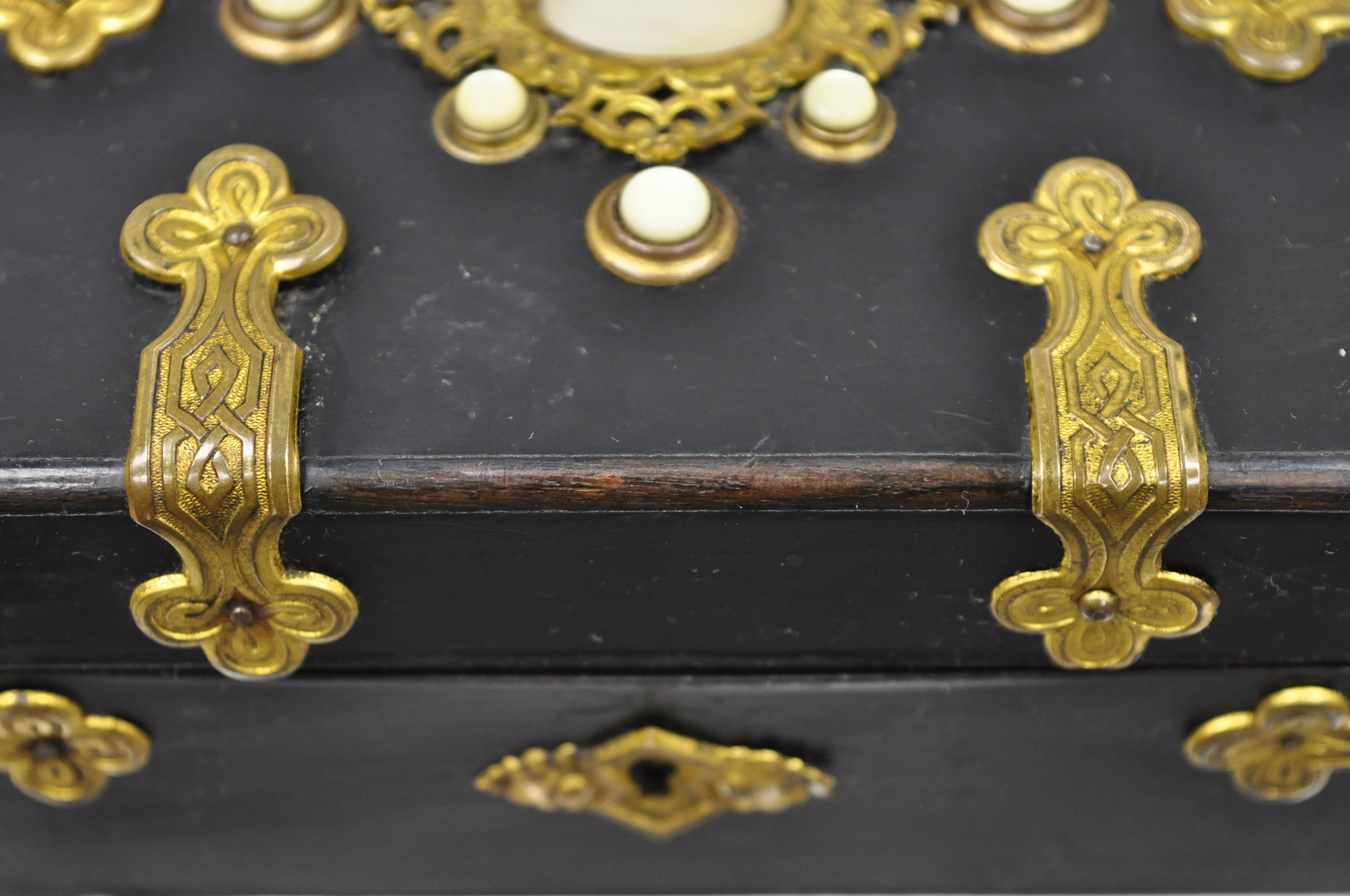 19th Century Antique English Ebonized Brass Bound Jewelry Trinket Desk Box 4