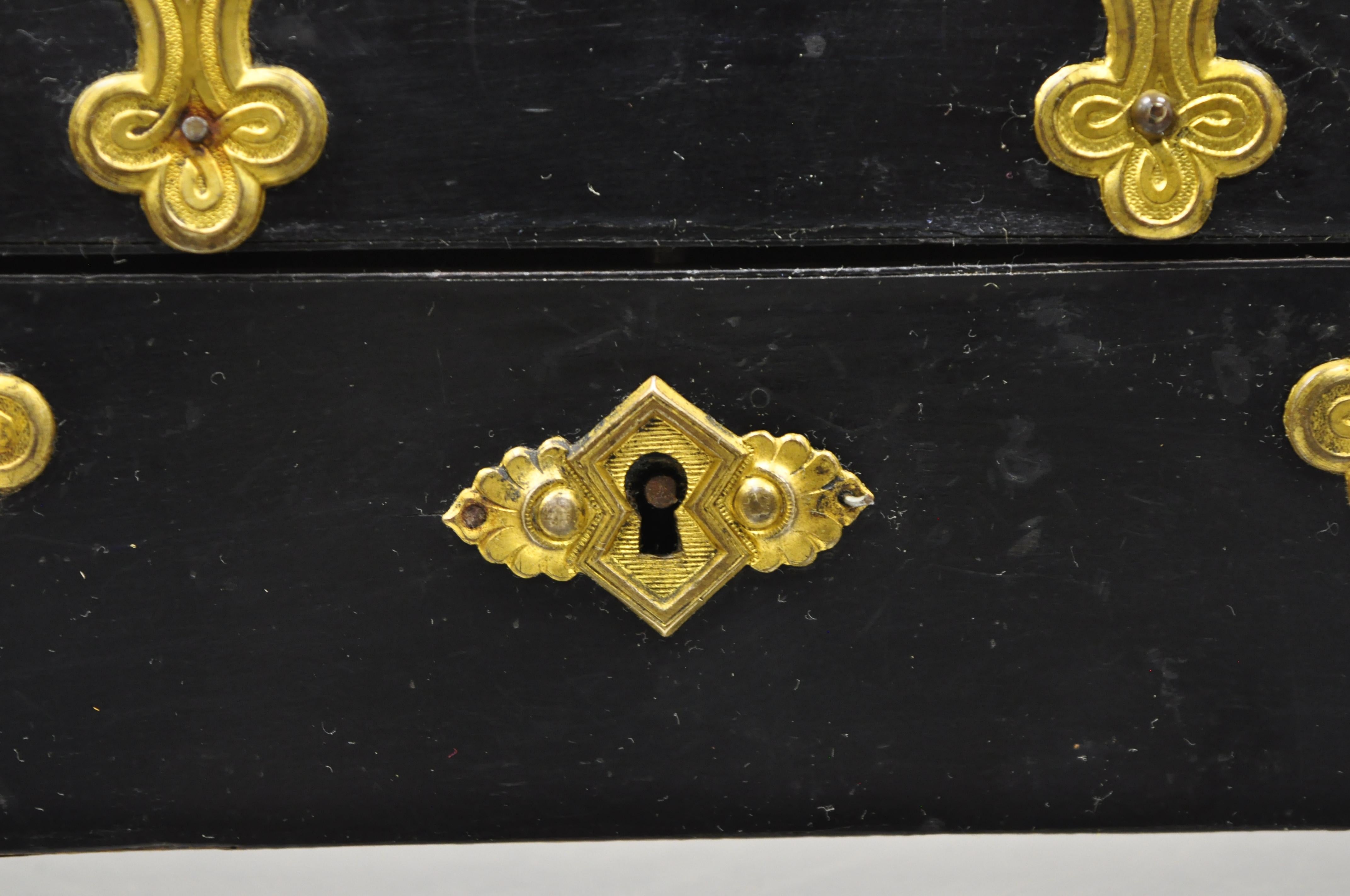 19th Century Antique English Ebonized Brass Bound Jewelry Trinket Desk Box 5