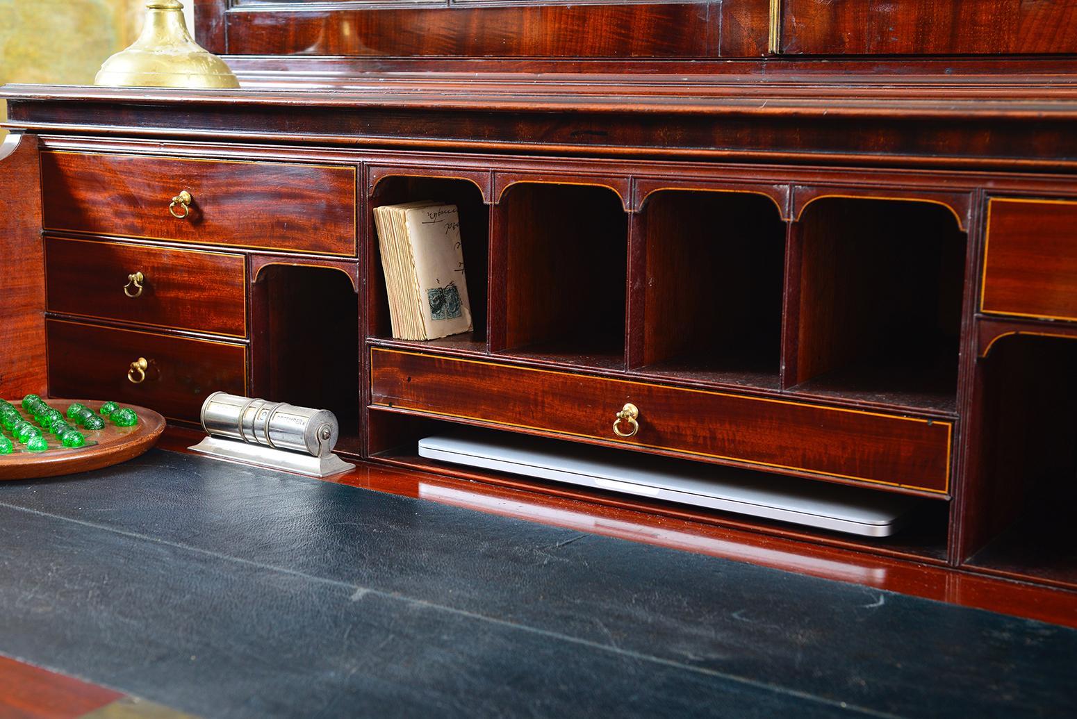 British Antique English Regency Mahogany Secretaire Bookcase Library Office Desk