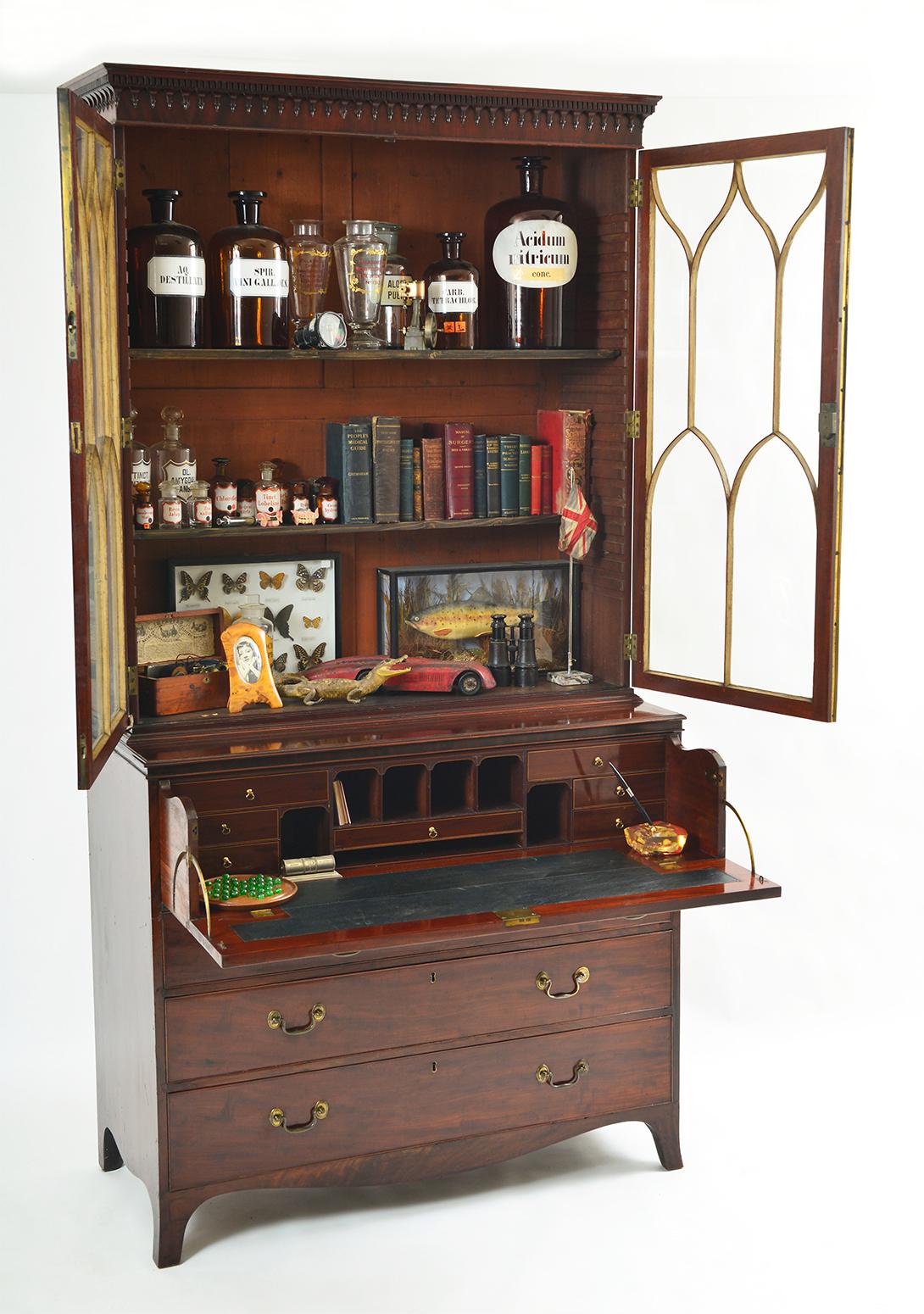 Antique English Regency Mahogany Secretaire Bookcase Library Office Desk In Good Condition In Sherborne, Dorset