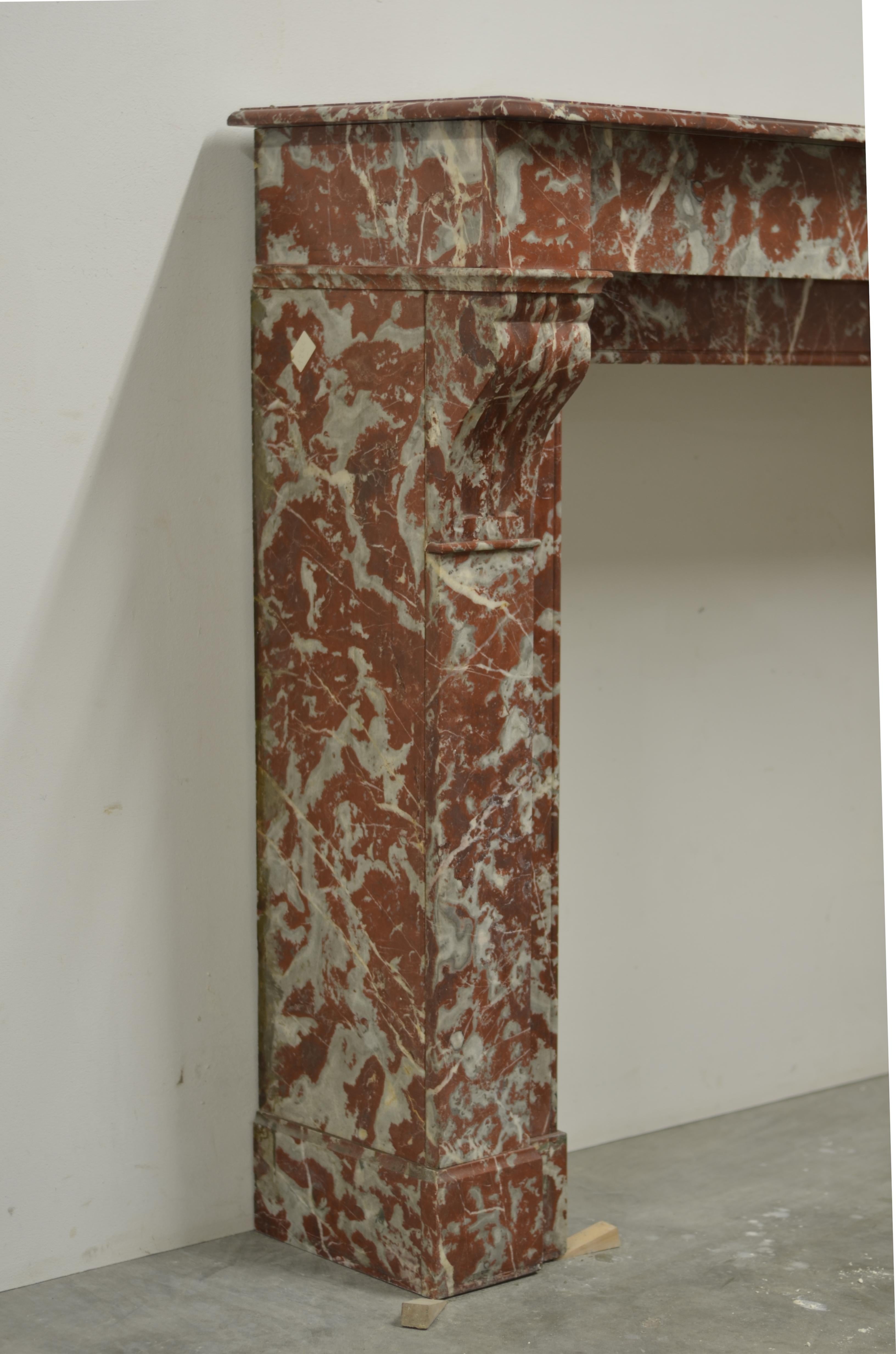French 19th Century Antique Fireplace Mantel in Red Marble